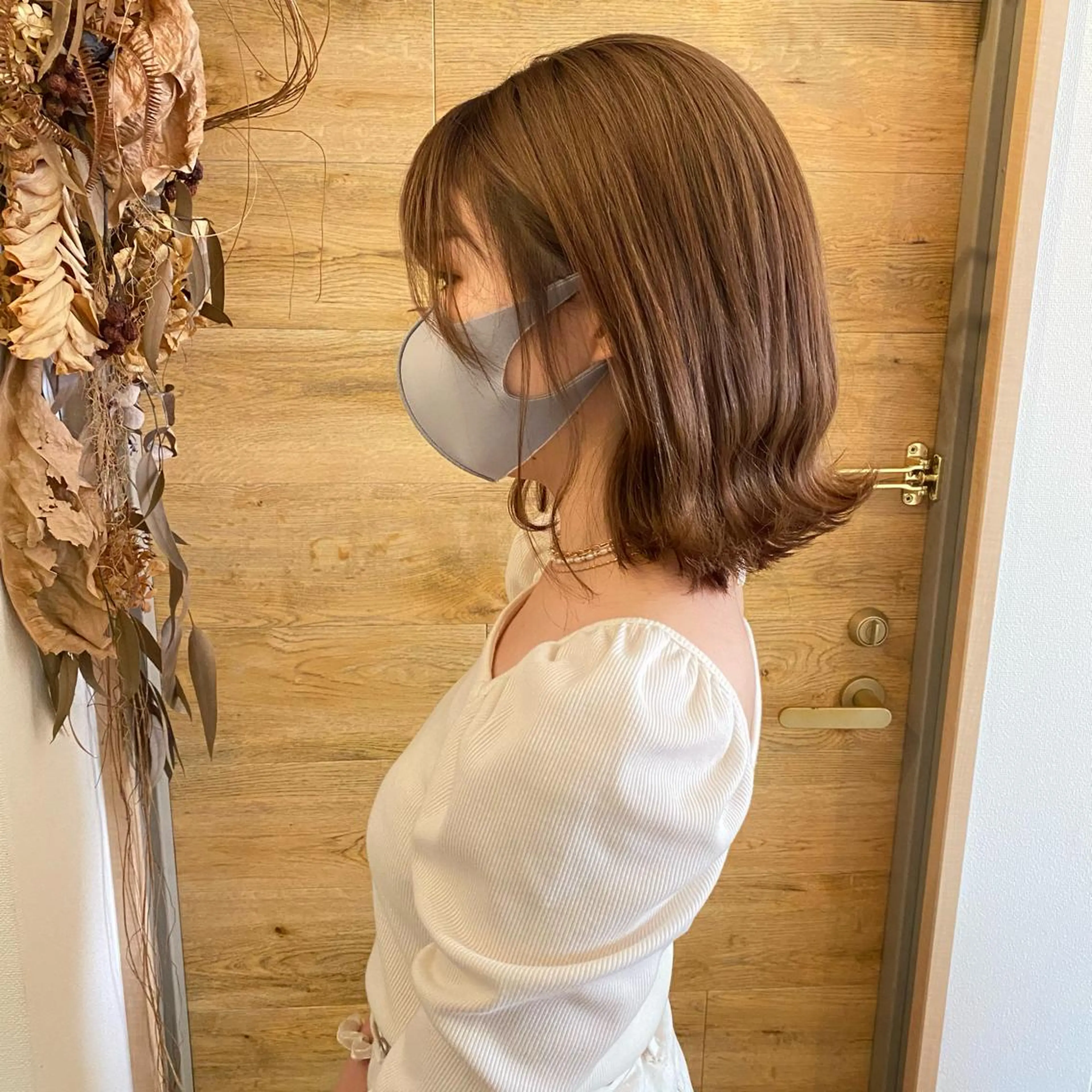 ミディアム カラー ベージュカラー RURI韓国ボブ 🇰🇷タッセルボブのヘアスタイル