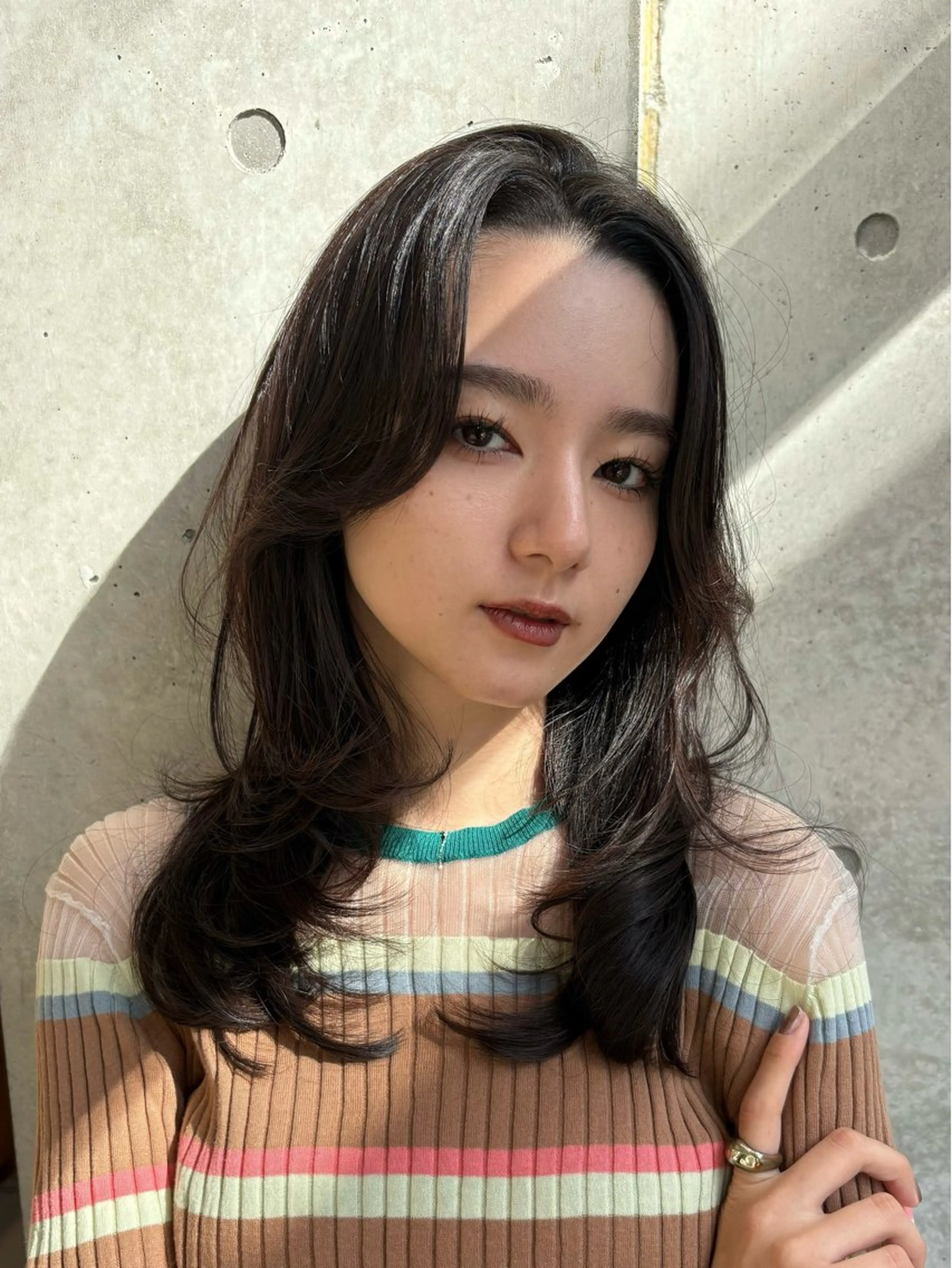 ミディアム カラー カット ヘアカラー トリートメント レイヤー/柔色 カラー/SAkiのヘアスタイル