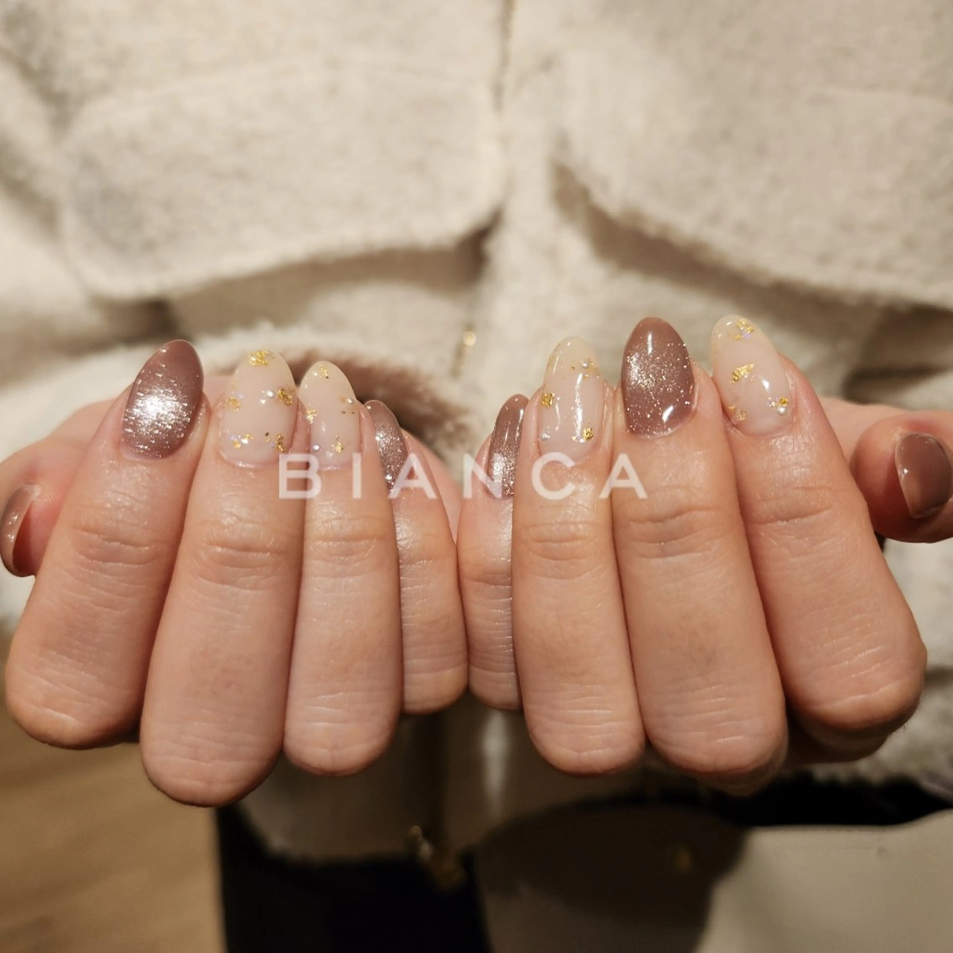 ネイル マグネットネイル オフィスネイル シンプルネイル 冬ネイル ハンドネイル Bianca名駅店 あゆのネイルデザイン