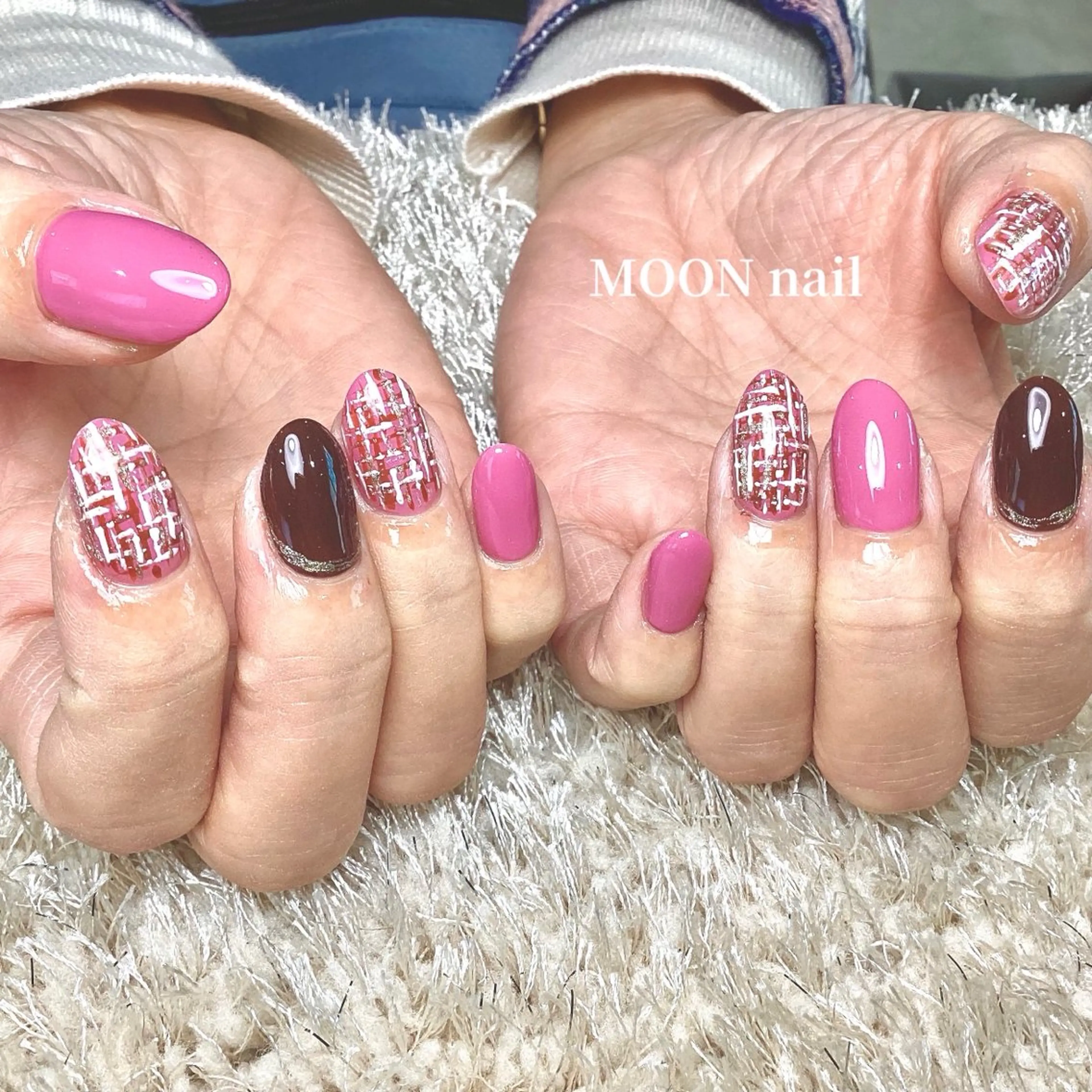 ネイル ガーリー ツイードネイル ハンドネイル 浦添 MOON  nailのネイルデザイン