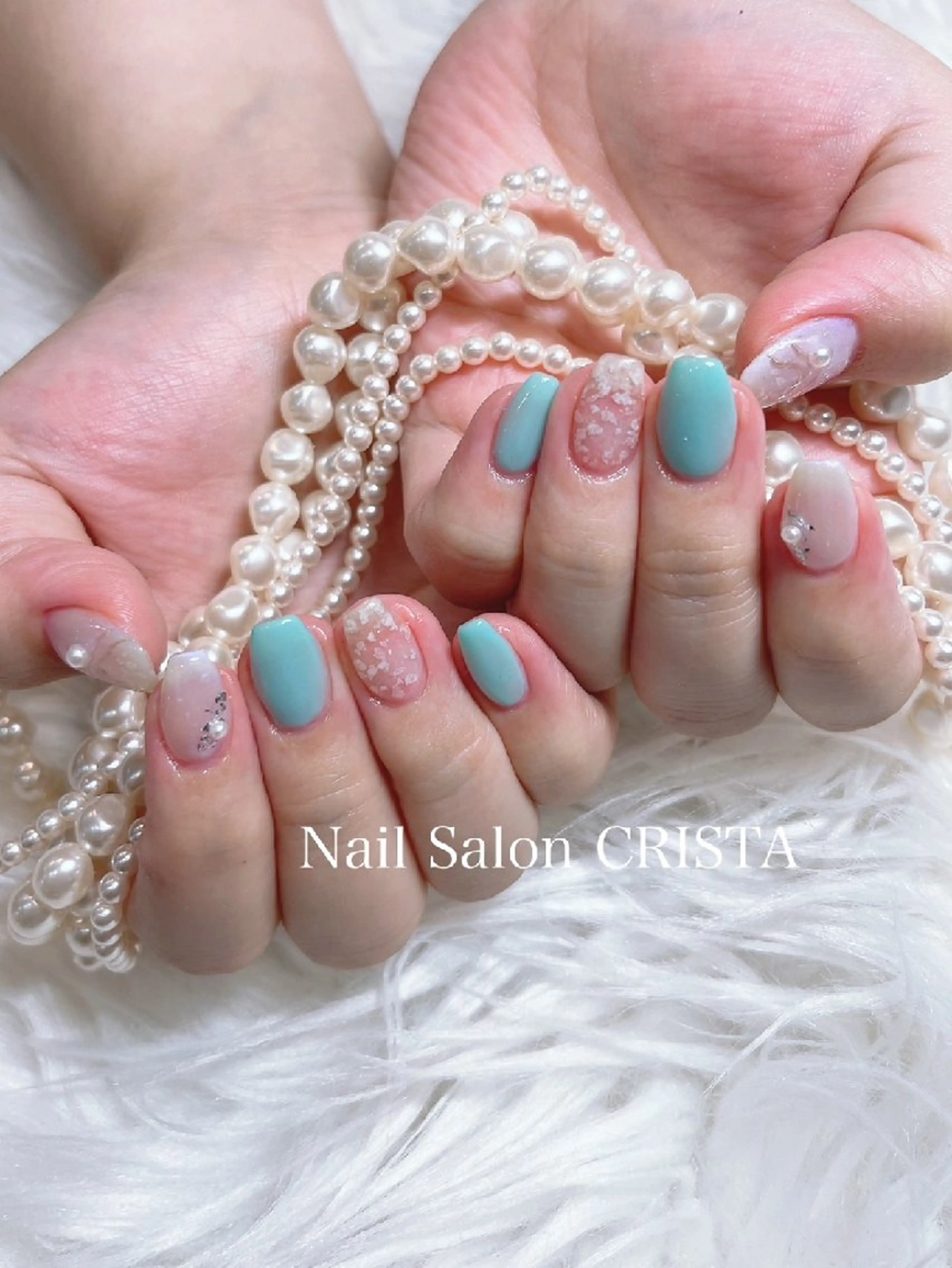 ネイル ブルー グリーン ハンドネイル NaiI Salon CRISTAのネイルデザイン