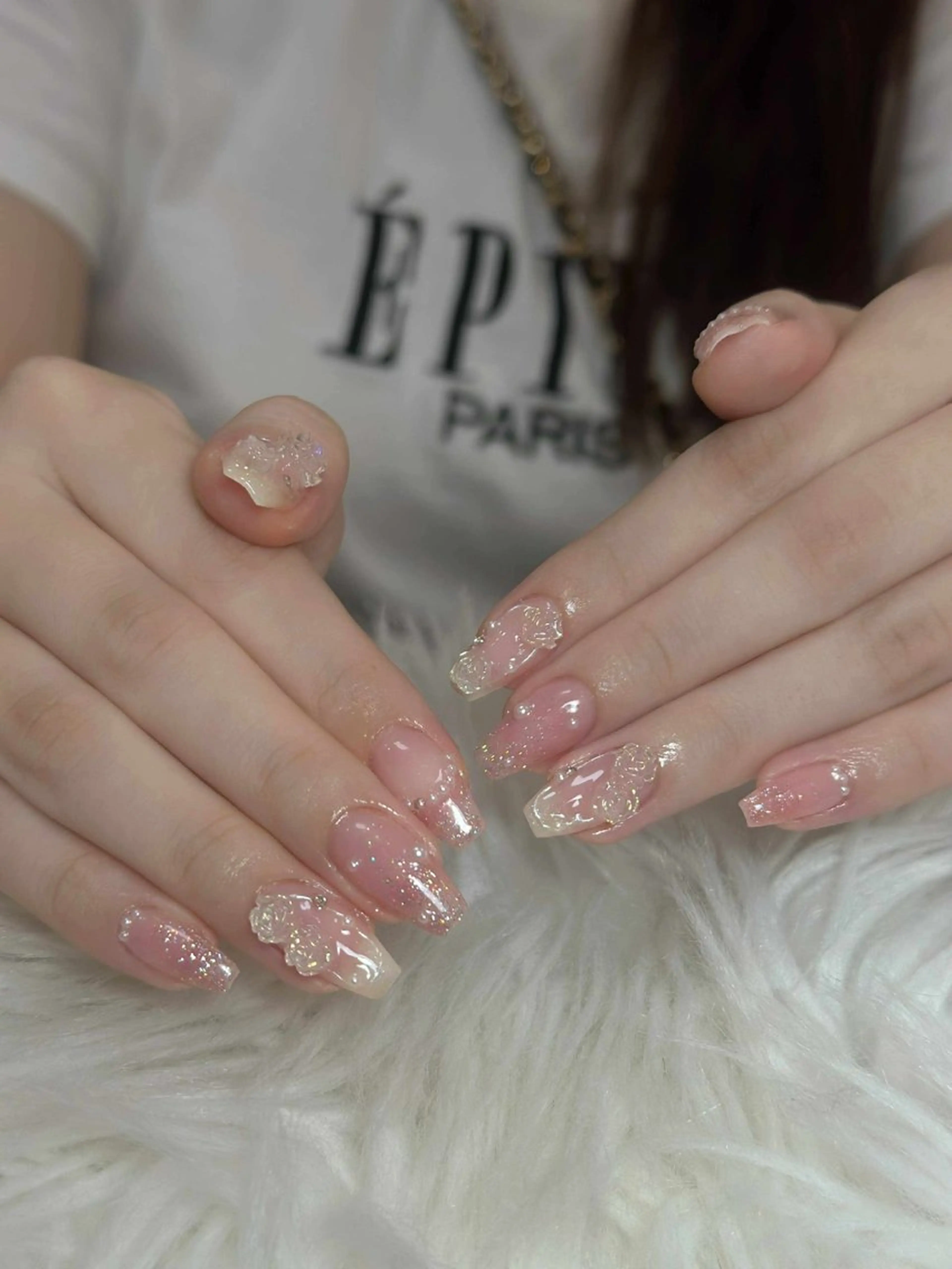 ネイル フレンチネイル ジェルネイル キラキラネイル 韓国ネイル レース ハンドネイル Julli nail studio所属・Julli NailStudioのネイルデザイン