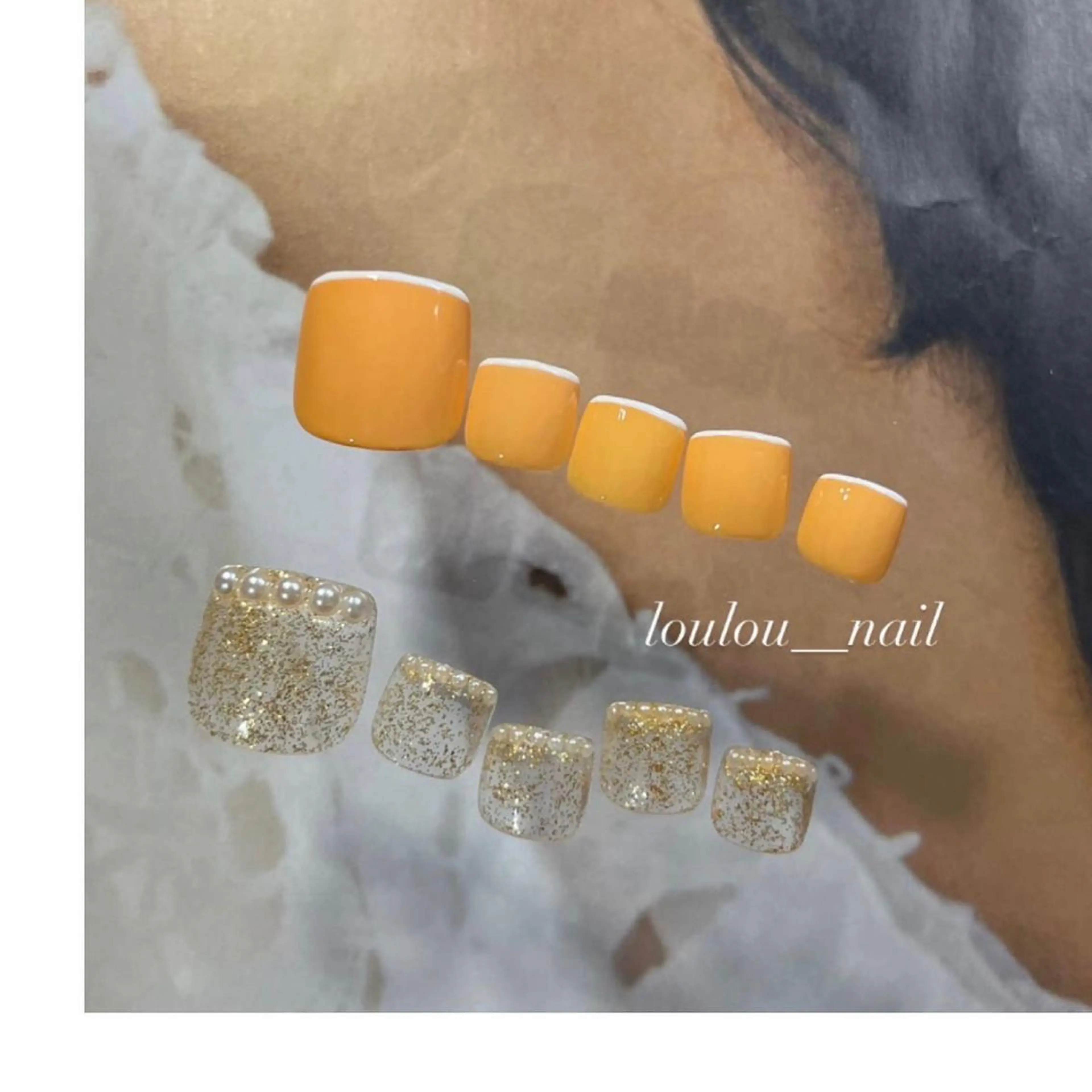 ネイル フットネイル フレンチネイル ラメ(グリッター) loulou _nail所属・葛西 知佳のネイルデザイン