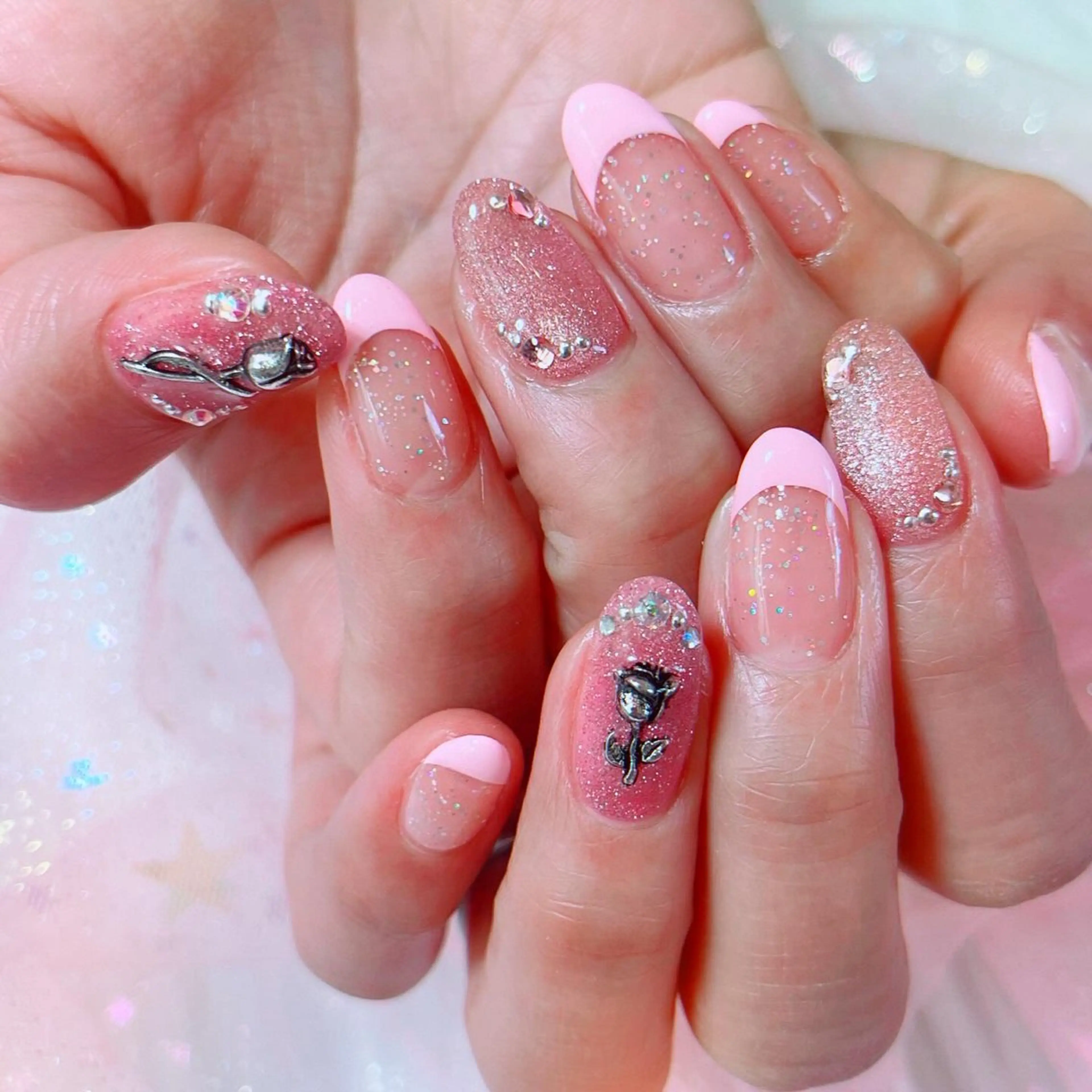 ネイル フラッシュネイル フレンチネイル マグネットネイル 春ネイル ruirui.naildesign所属・RUI ☆のネイルデザイン