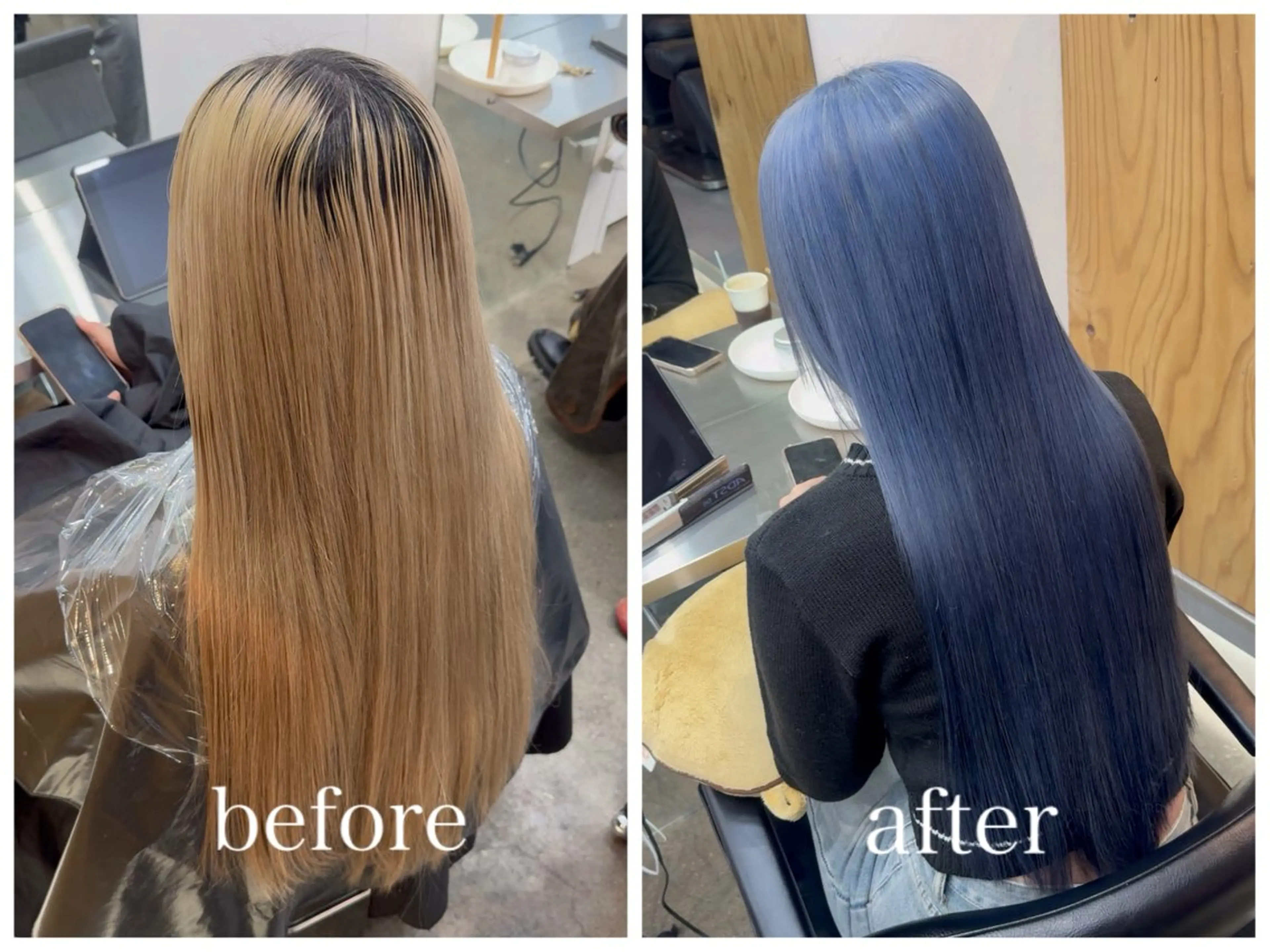 ロング カラー ブリーチ ブルーカラー シルバー ヘアカラー トリートメント 新宿 似合わせカラー HINAのヘアスタイル