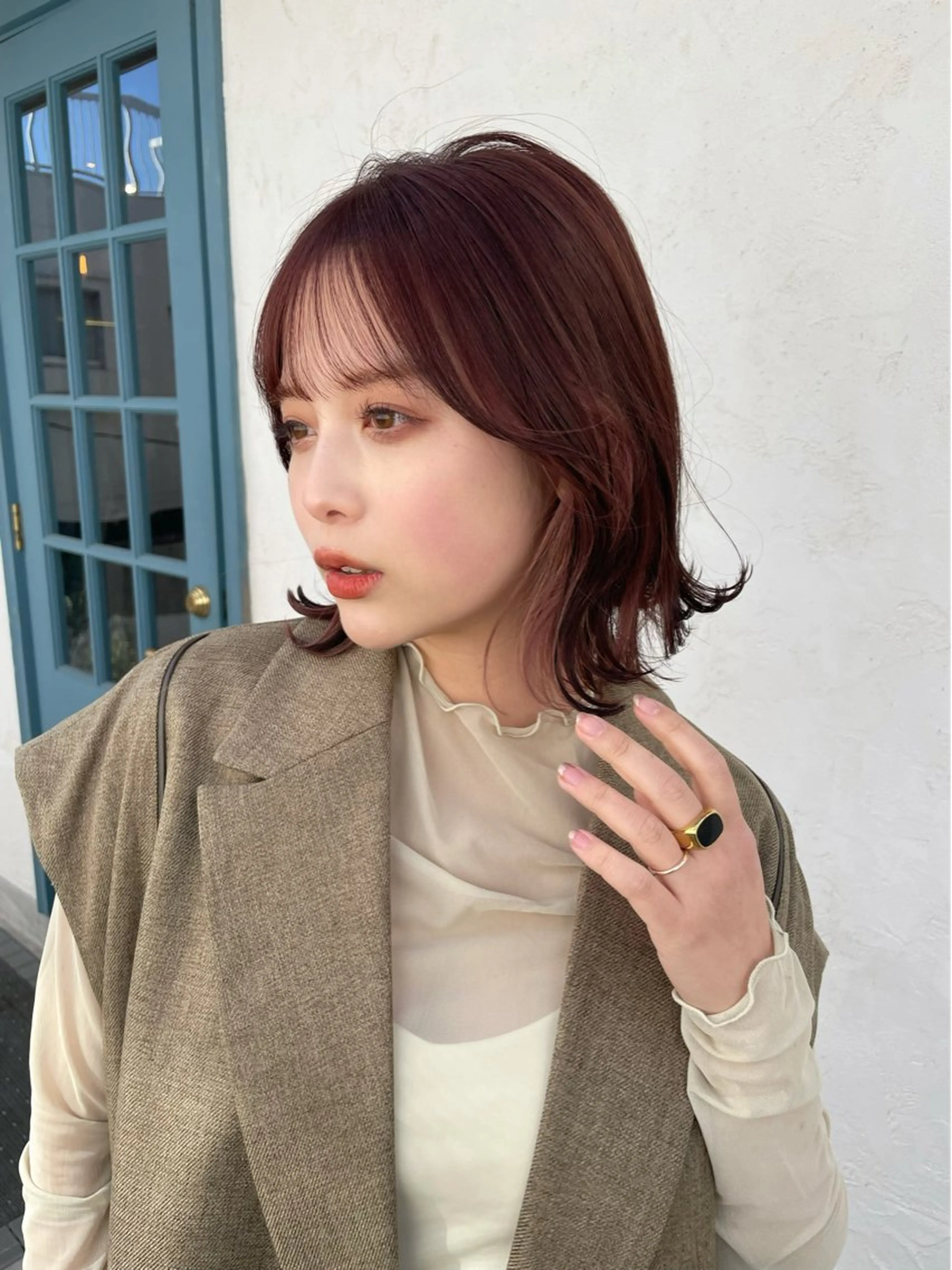 ミディアム カラー カット ヘアカラー 結べるレイヤーボブ くびれLady表参道のヘアスタイル