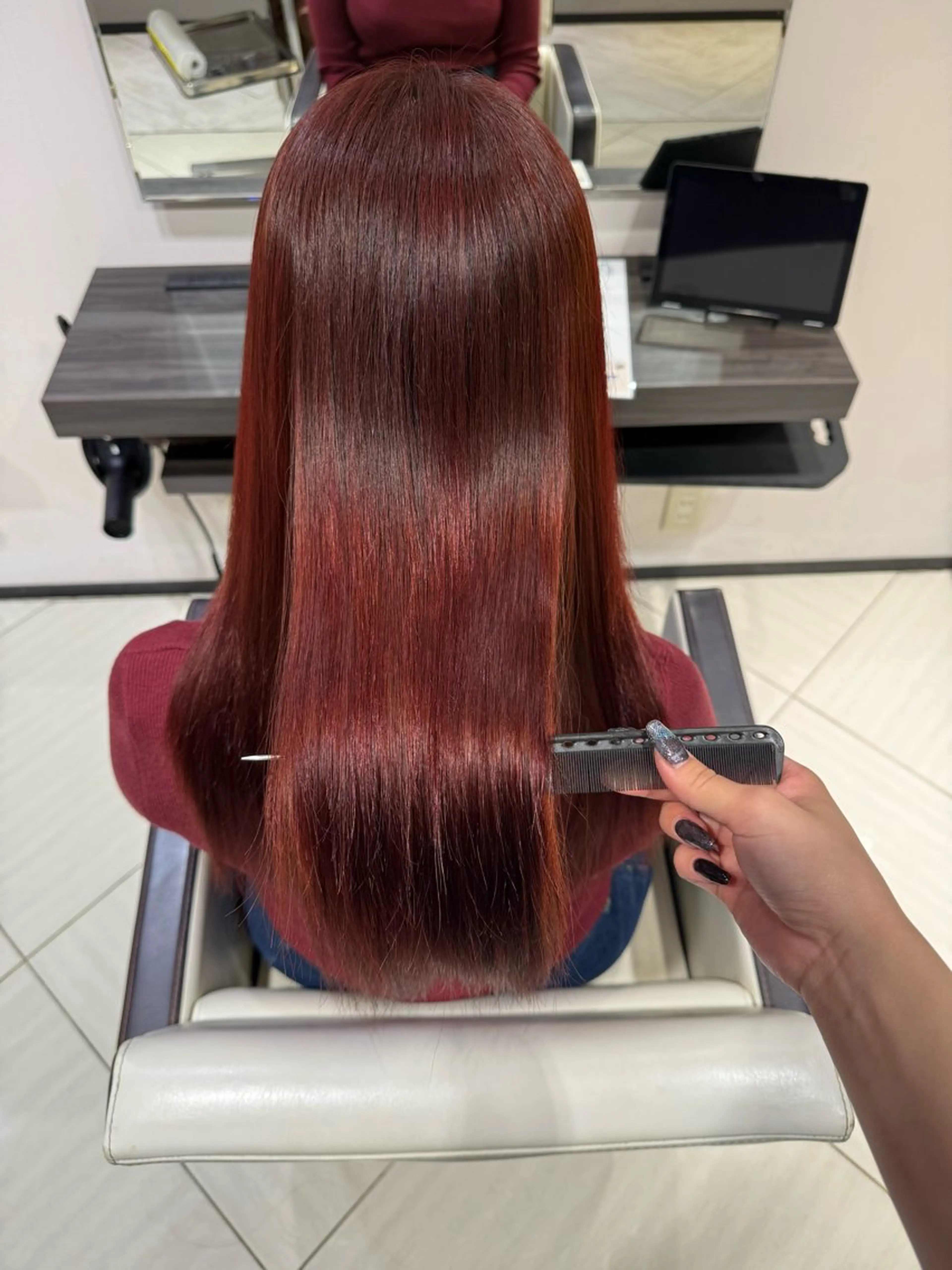 ロング カラー ブリーチ ブリーチなしカラー レッドカラー ヘアカラー 艶カラー/ハイトーン /アレンジ/meiのヘアスタイル