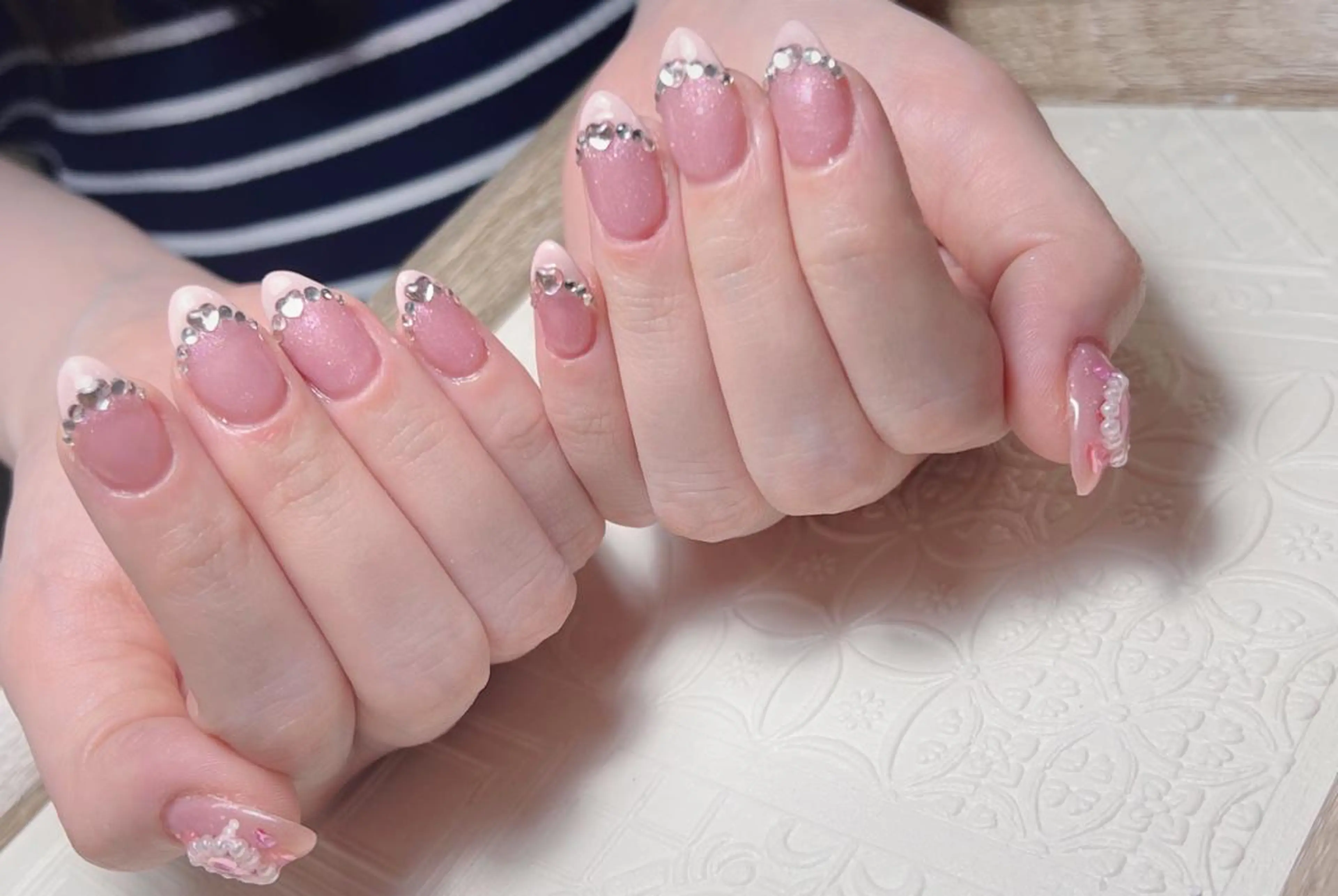 ネイル 長さ出し フットネイル フレンチネイル ジェルネイル ガラスフレンチ ハンドネイル MSSugar Nailのネイルデザイン