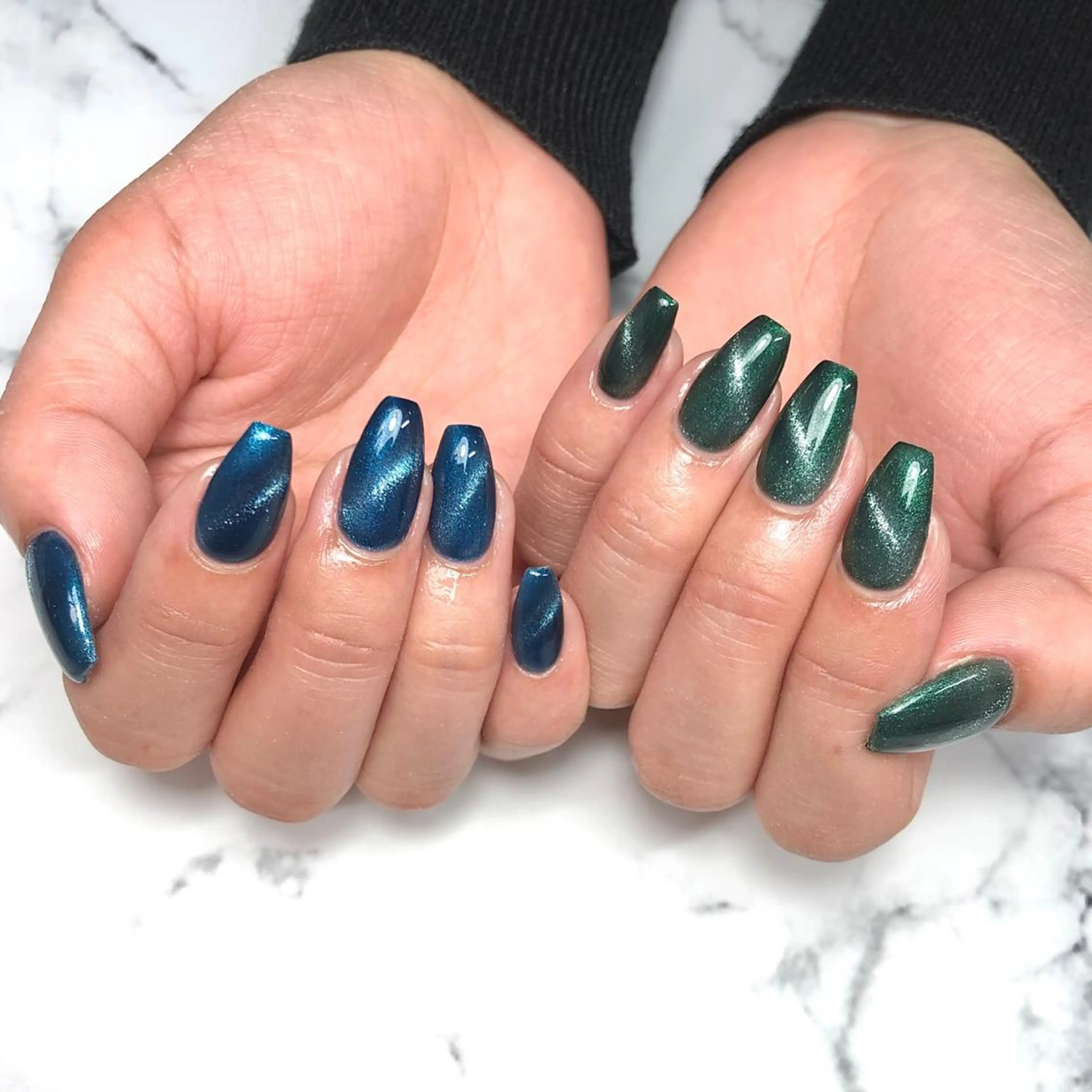 ネイル アートネイル ブルー グリーン 韓国ネイル マグネットネイル ハンドネイル NAIL NOWのネイルデザイン