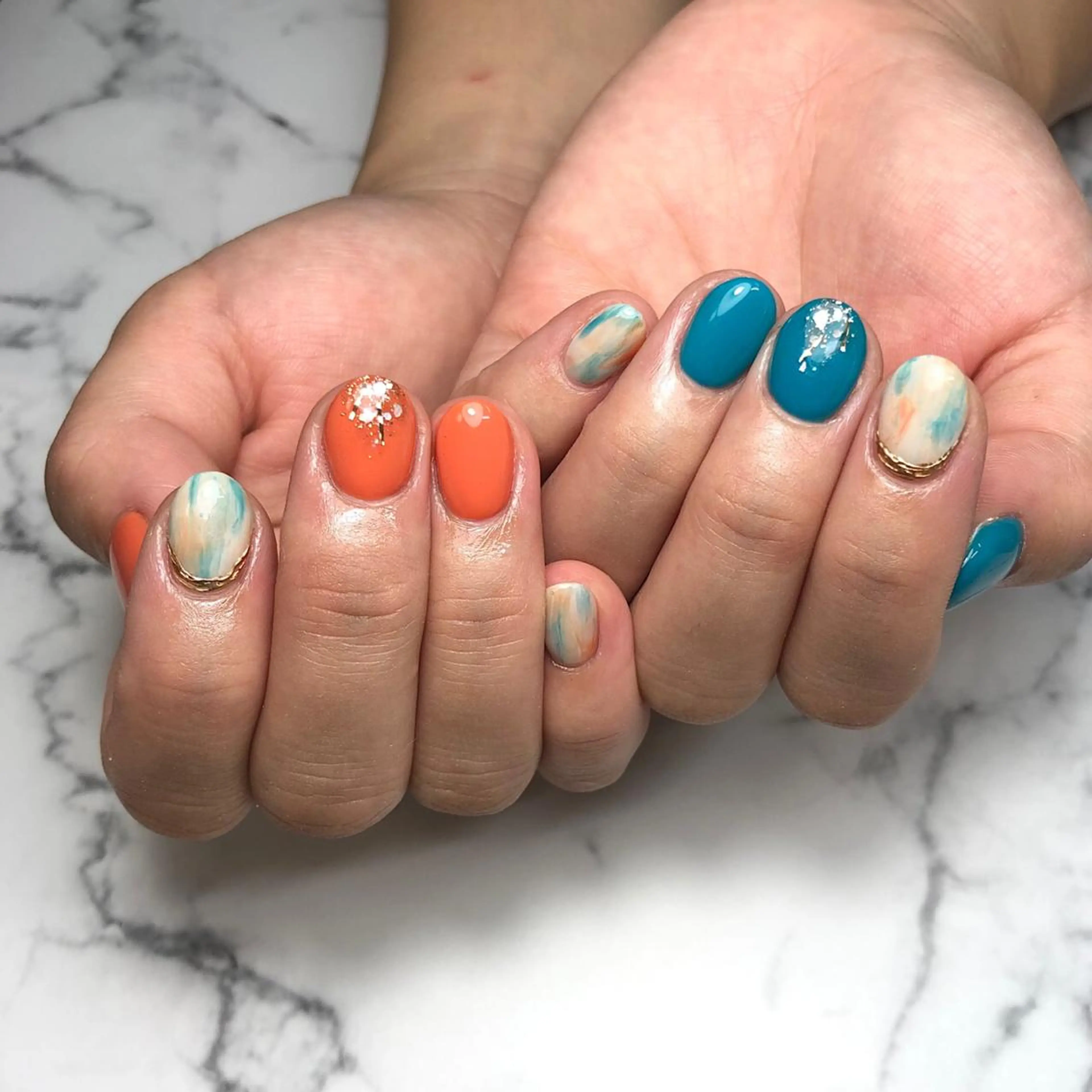 ネイル アートネイル ブルー ジェルネイル 韓国ネイル ラメ(グリッター) NAIL NOWのネイルデザイン