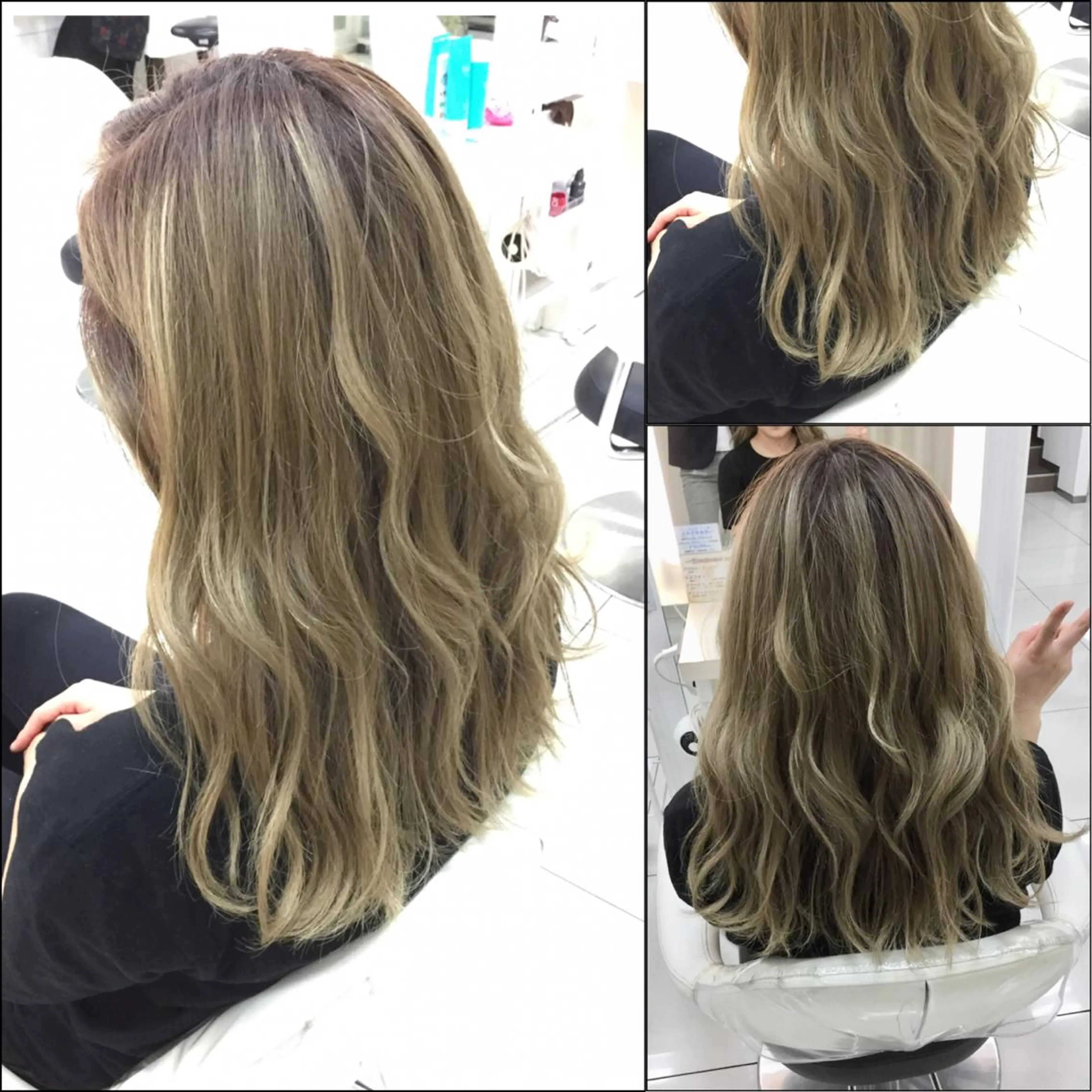 ロング カラー アッシュ バレイヤージュ 黒髪 ブリーチ グラデーションカラー Ash 山田 勇太のヘアスタイル