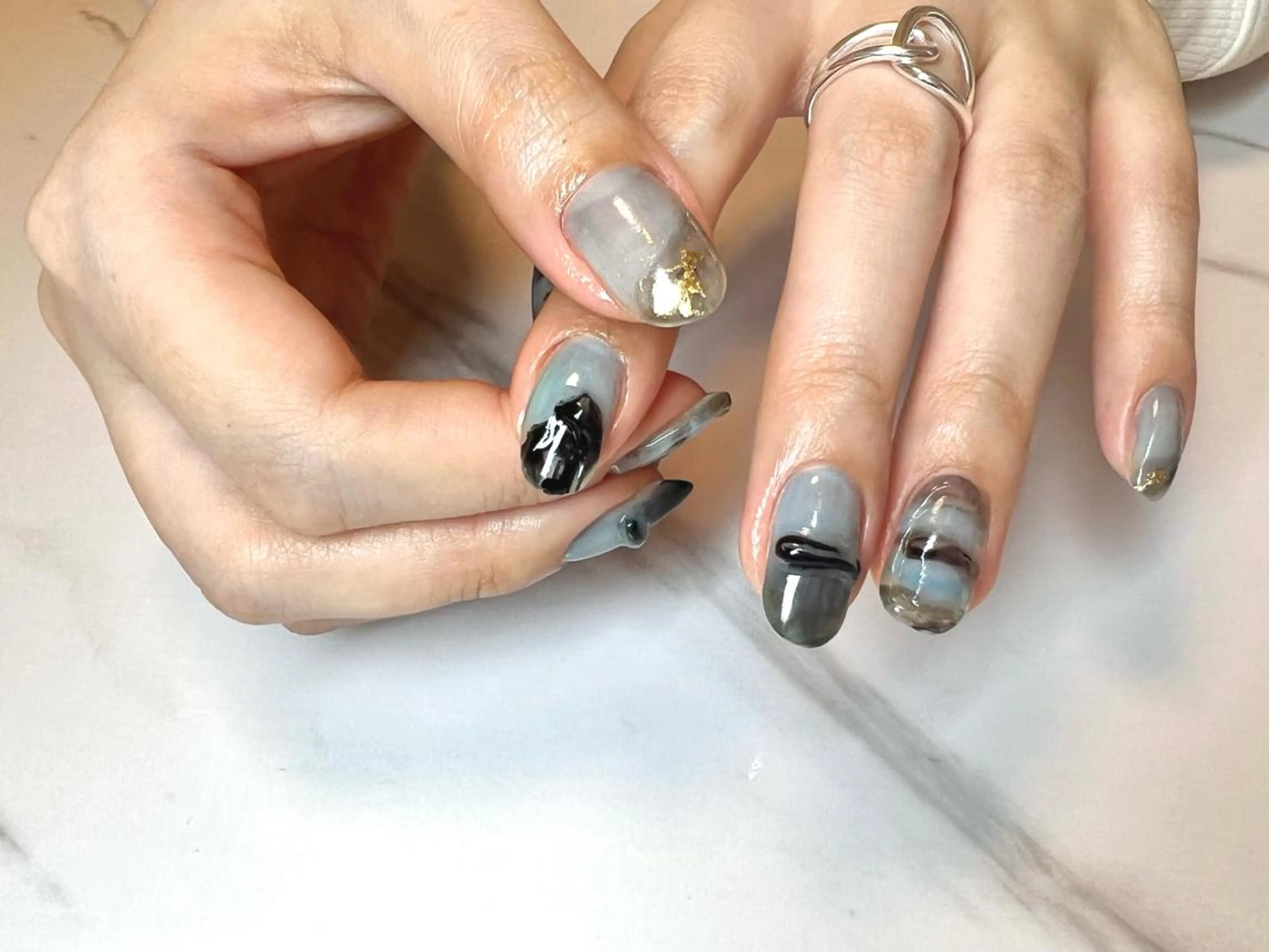 ロング ネイル ニュアンスネイル ネイリスト シンのネイルデザイン