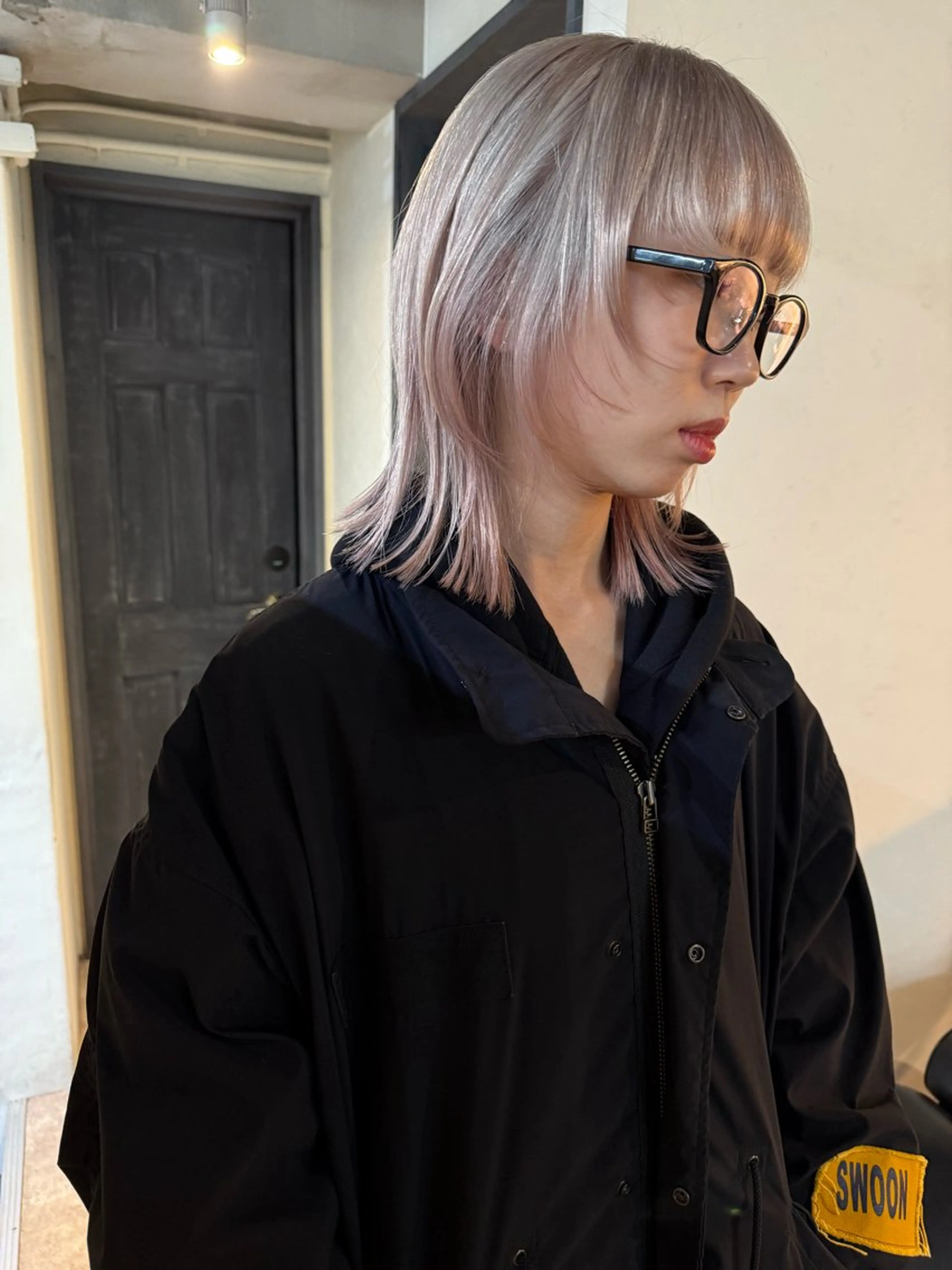 ミディアム カラー ブリーチ ピンクカラー ホワイトピンク カット ヘアカラー トリートメント 森貴裕/ベージュ/ パーマ/オリーブのヘアスタイル