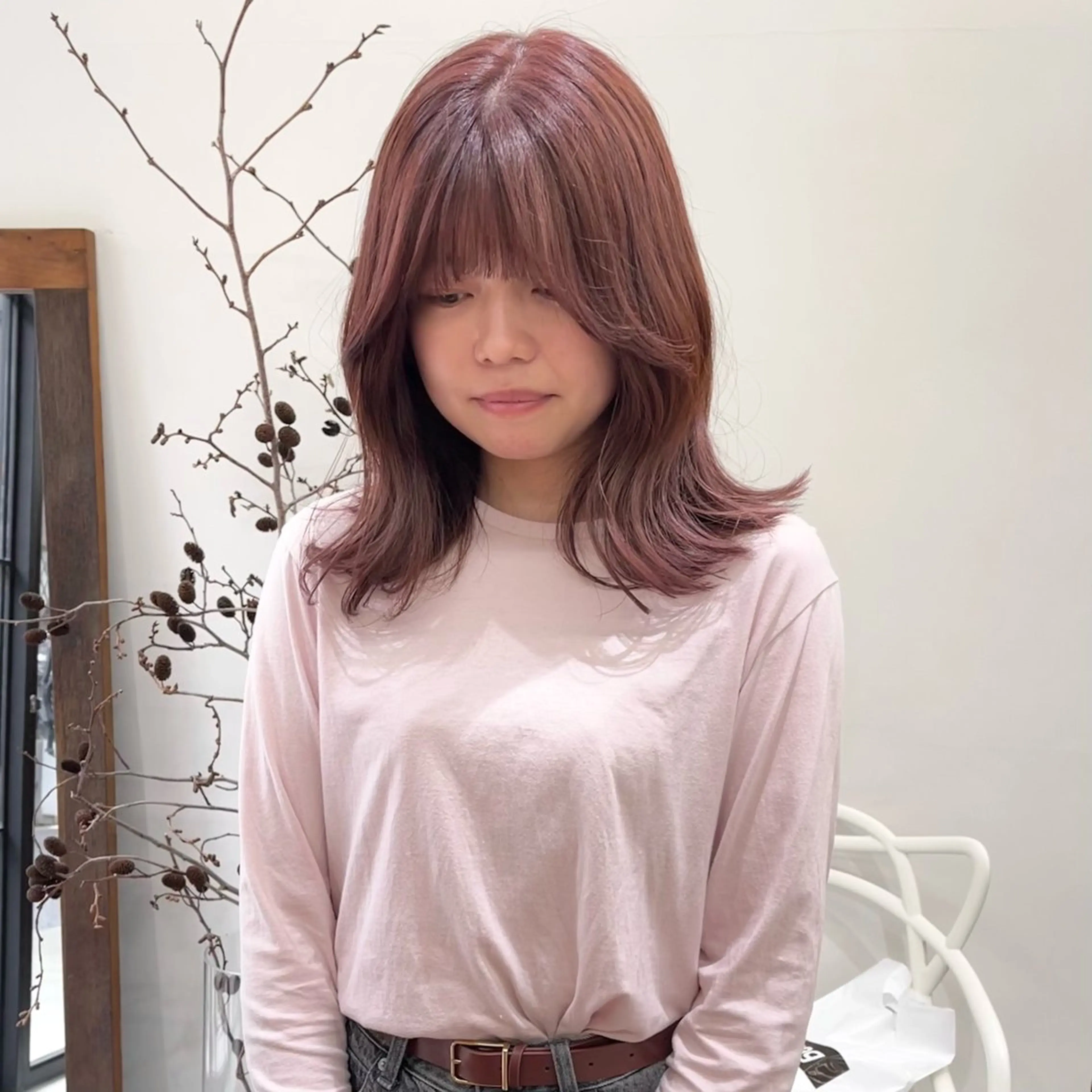 ミディアム カラー ヘアアレンジ ブリーチ ダブルカラー ブリーチなしカラー ena/ブリーチなし 暖色・ベージュ🎀のヘアスタイル