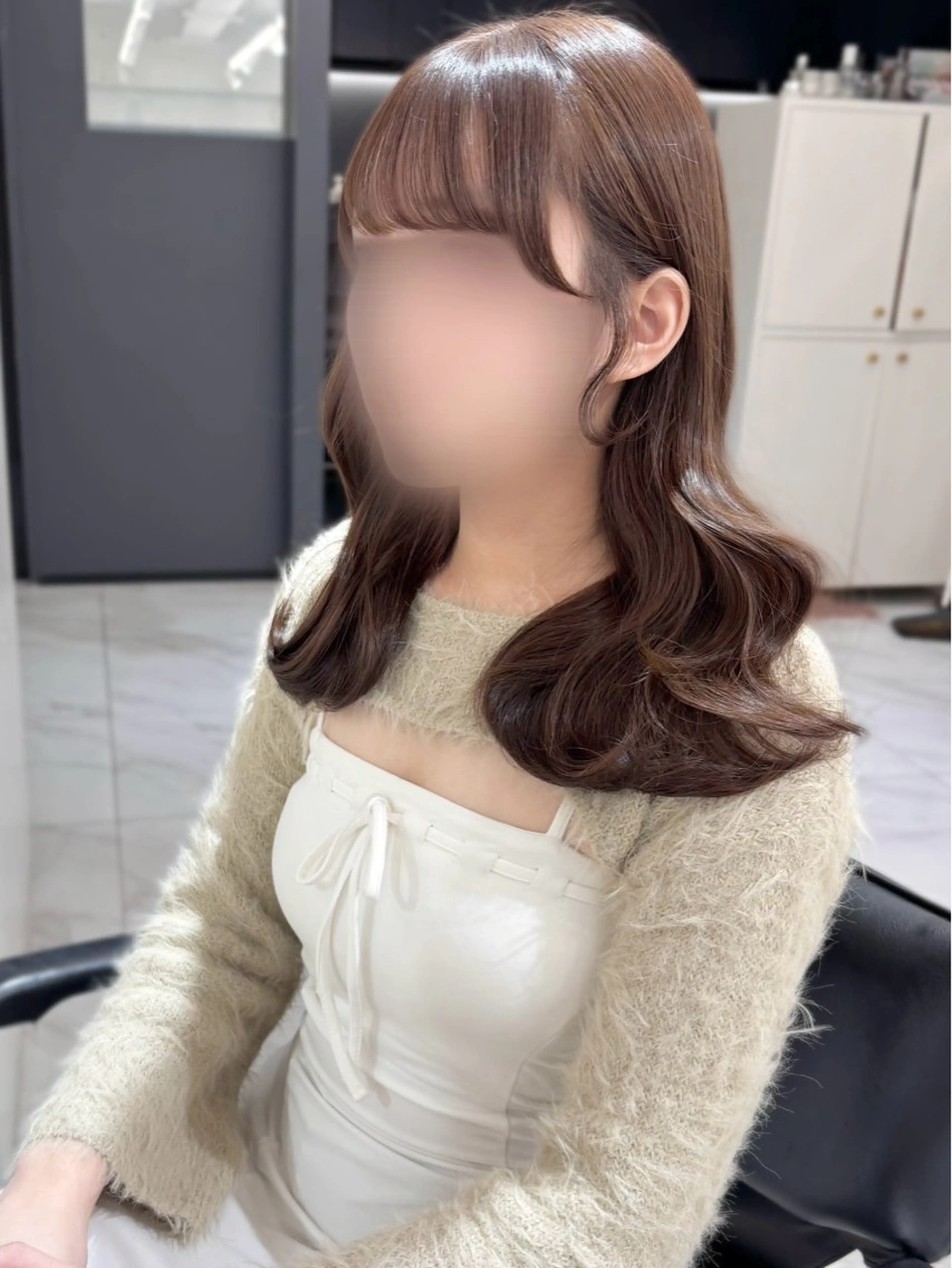 セミロング カラー ブラウンカラー チョコレートブラウン 顔周りカット ヘアカラー トリートメント 盛れる顔周り×ピンク Risa🎀のヘアスタイル