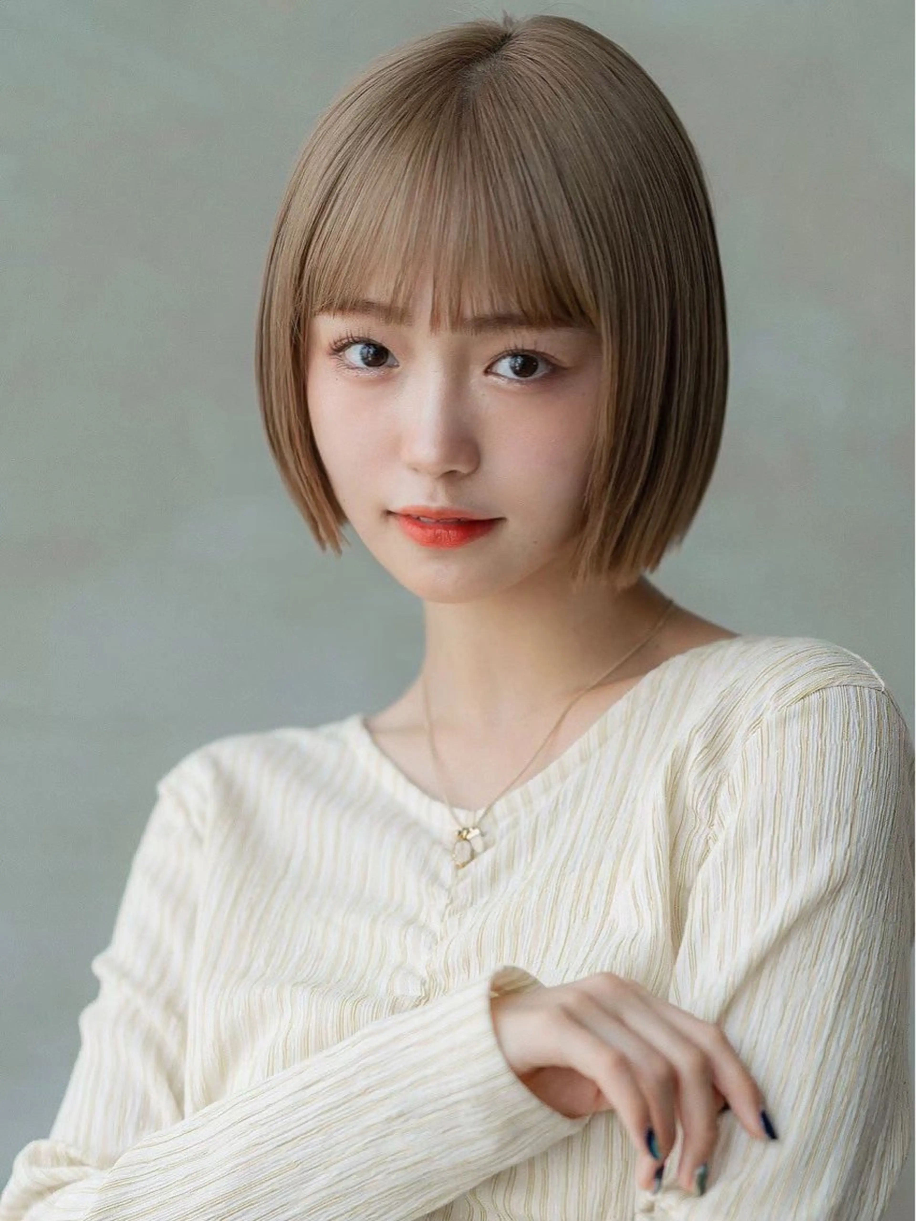 ミディアム 切りっぱなしボブ ボブレイヤー ボブ レイヤーカット カット ヘアカラー トリートメント フルノコウキ/新宿/ レイヤーボブ/韓国風のヘアスタイル