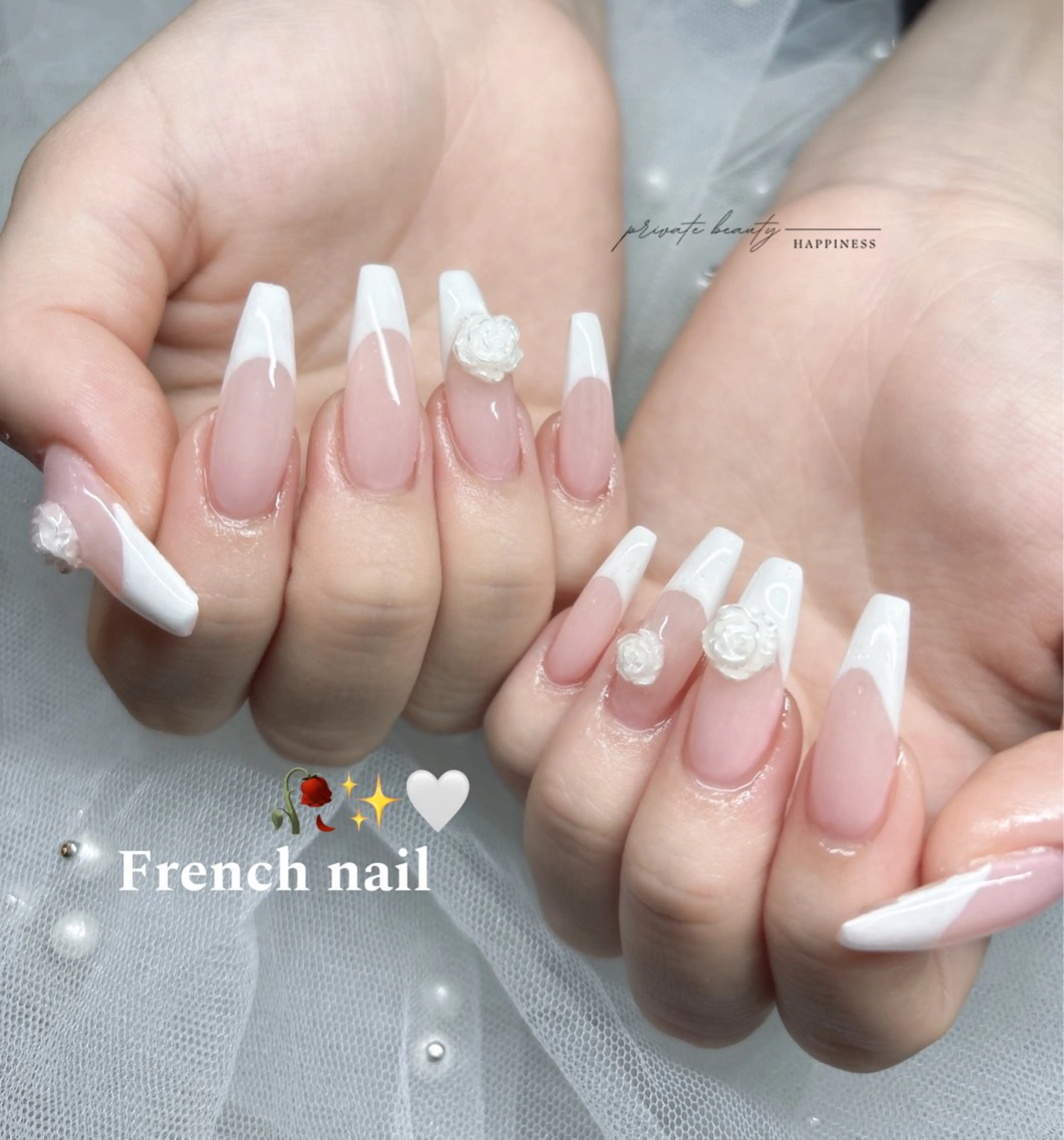 ネイル フレンチネイル ロングネイル ピンク ハンドネイル happiness nailのネイルデザイン
