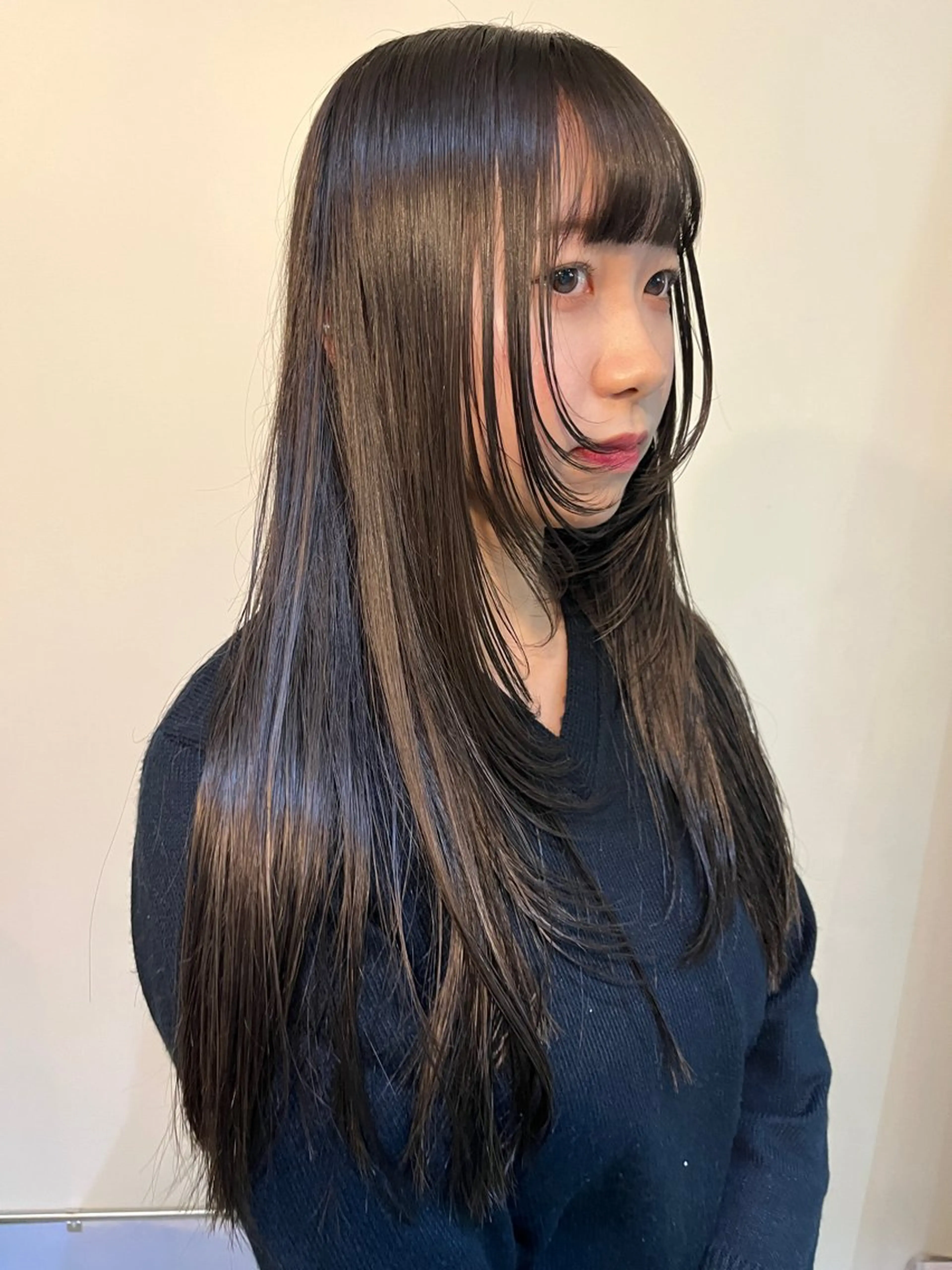 ロング ボブ 顔まわりレイヤー ハイレイヤー 韓国風ヘア レイヤーカット カット ヘアカラー レイヤーカット/ウル フ　chinatsuのヘアスタイル