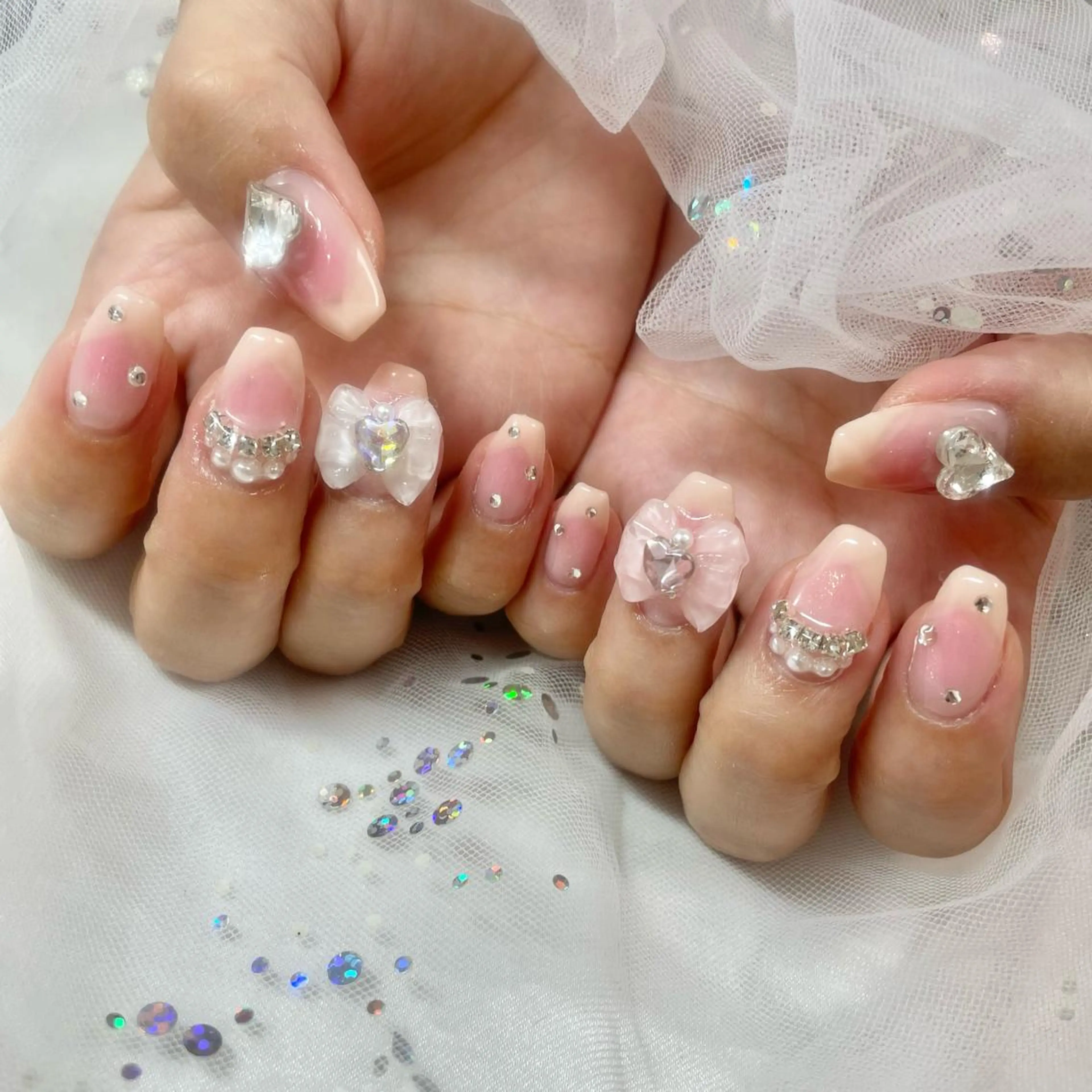 ネイル チークネイル リボン ハンドネイル 🎀AYAKO 🎀中韓ネイルのネイルデザイン