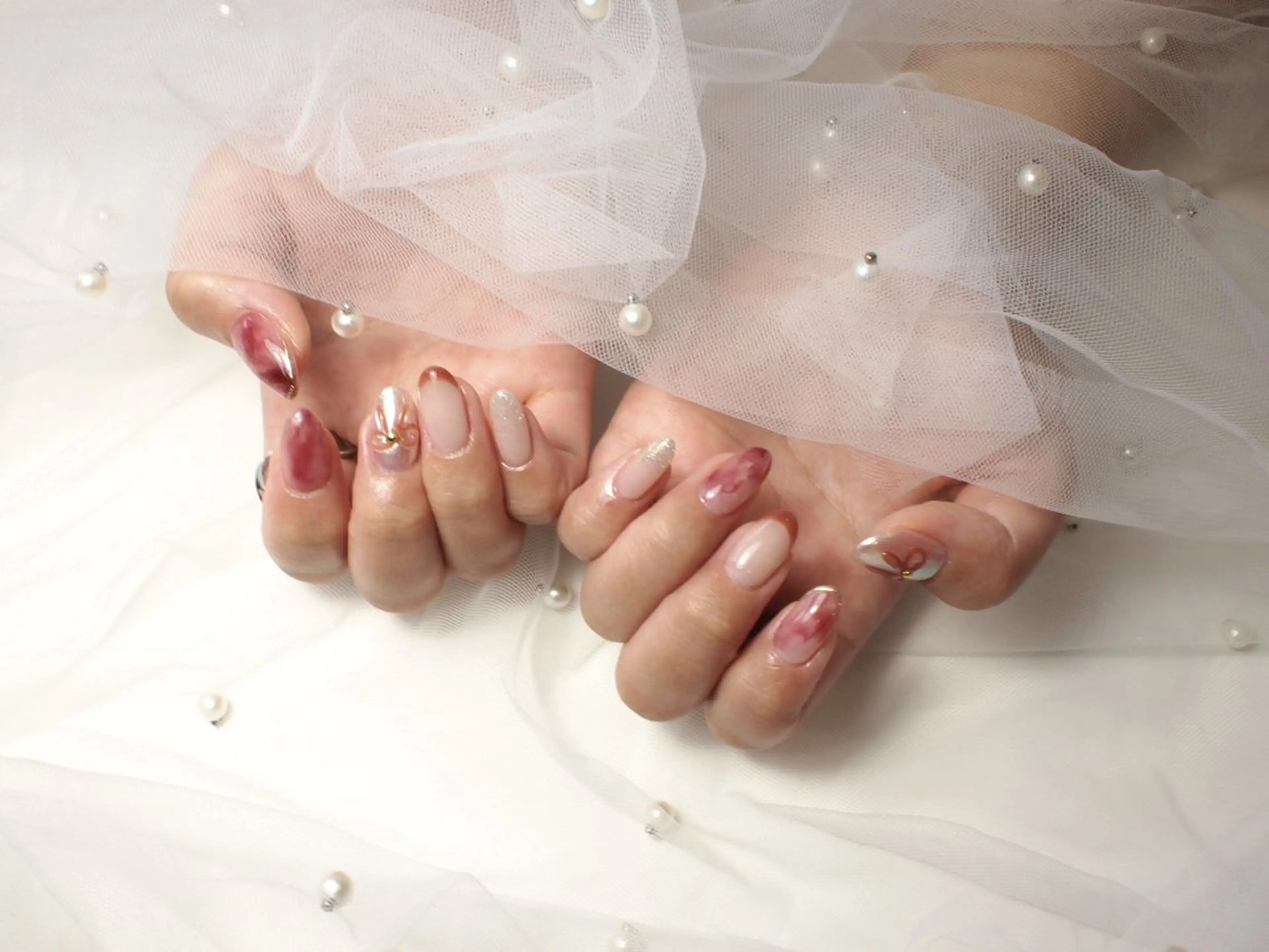 ネイル フレンチネイル 大理石ネイル(マーブル) ハンドネイル 【ＯＲＧＡＮ】 nailのネイルデザイン
