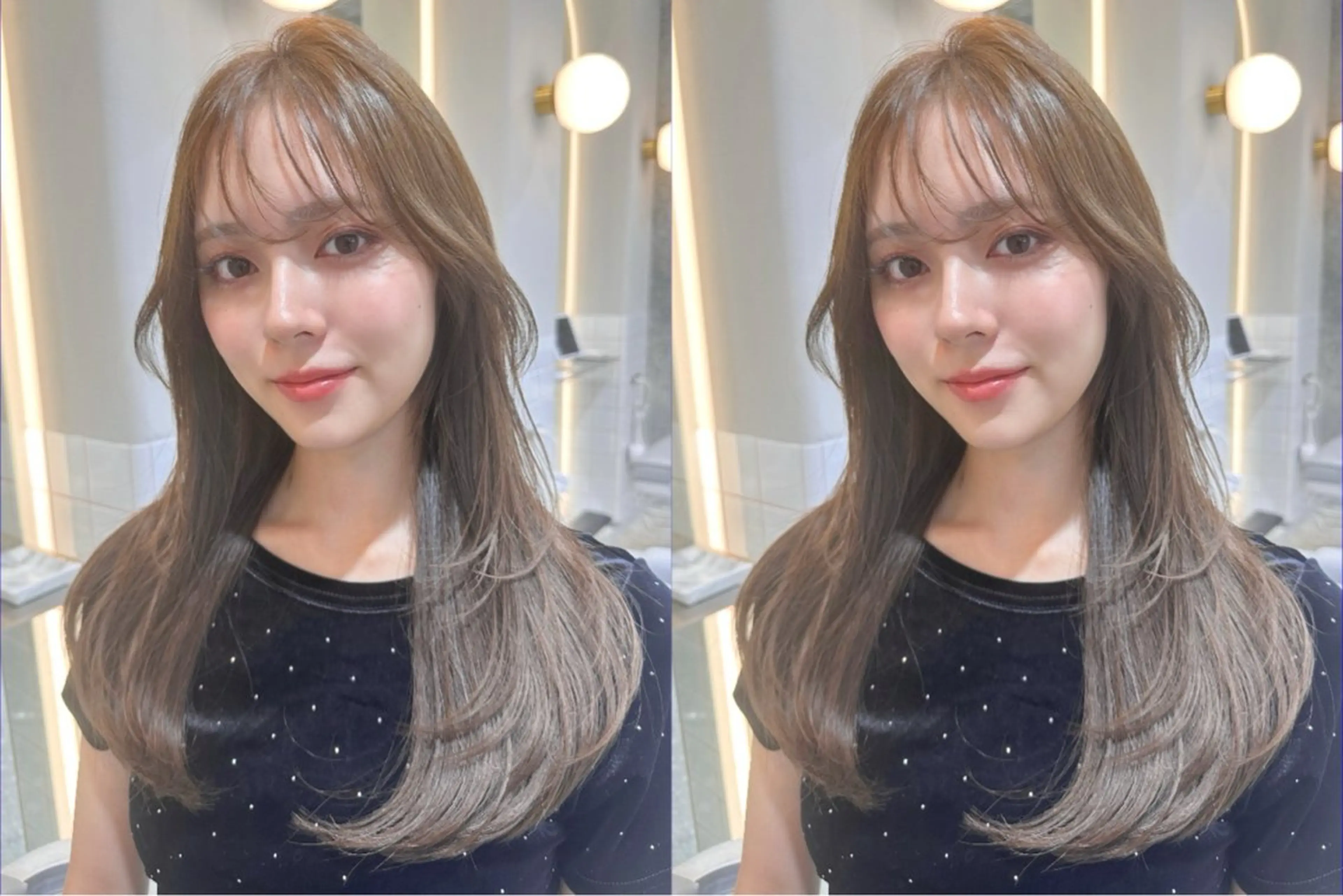 セミロング カット ヘアカラー トリートメント ヘッドスパ ヘアセット 韓国レイヤー/透明感 カラー/髪質改善角所のヘアスタイル