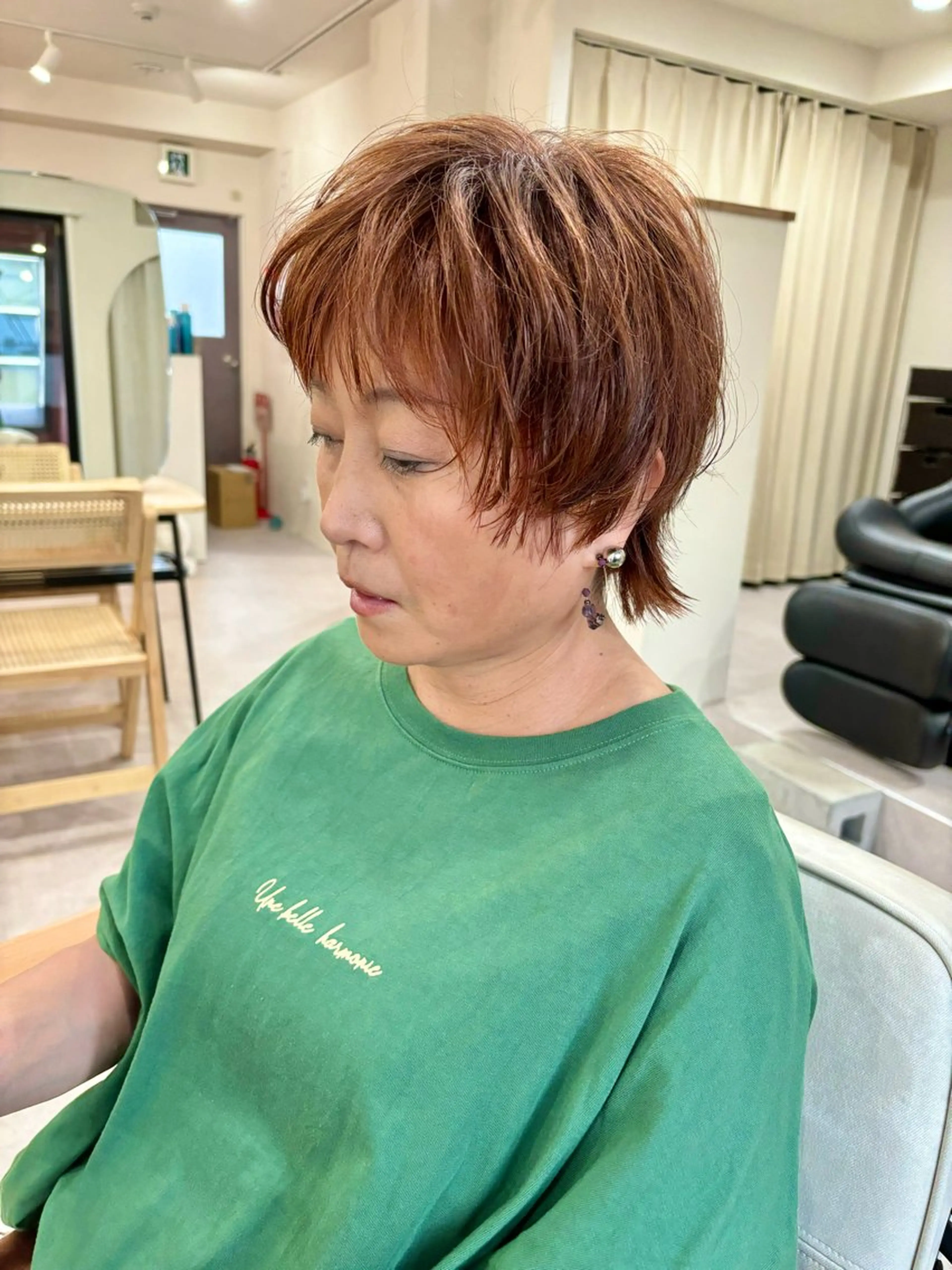 ショート カラー オレンジ ショートヘア ウルフカット icie所属・大阪ヴィーガンサロン KANAKOのヘアスタイル
