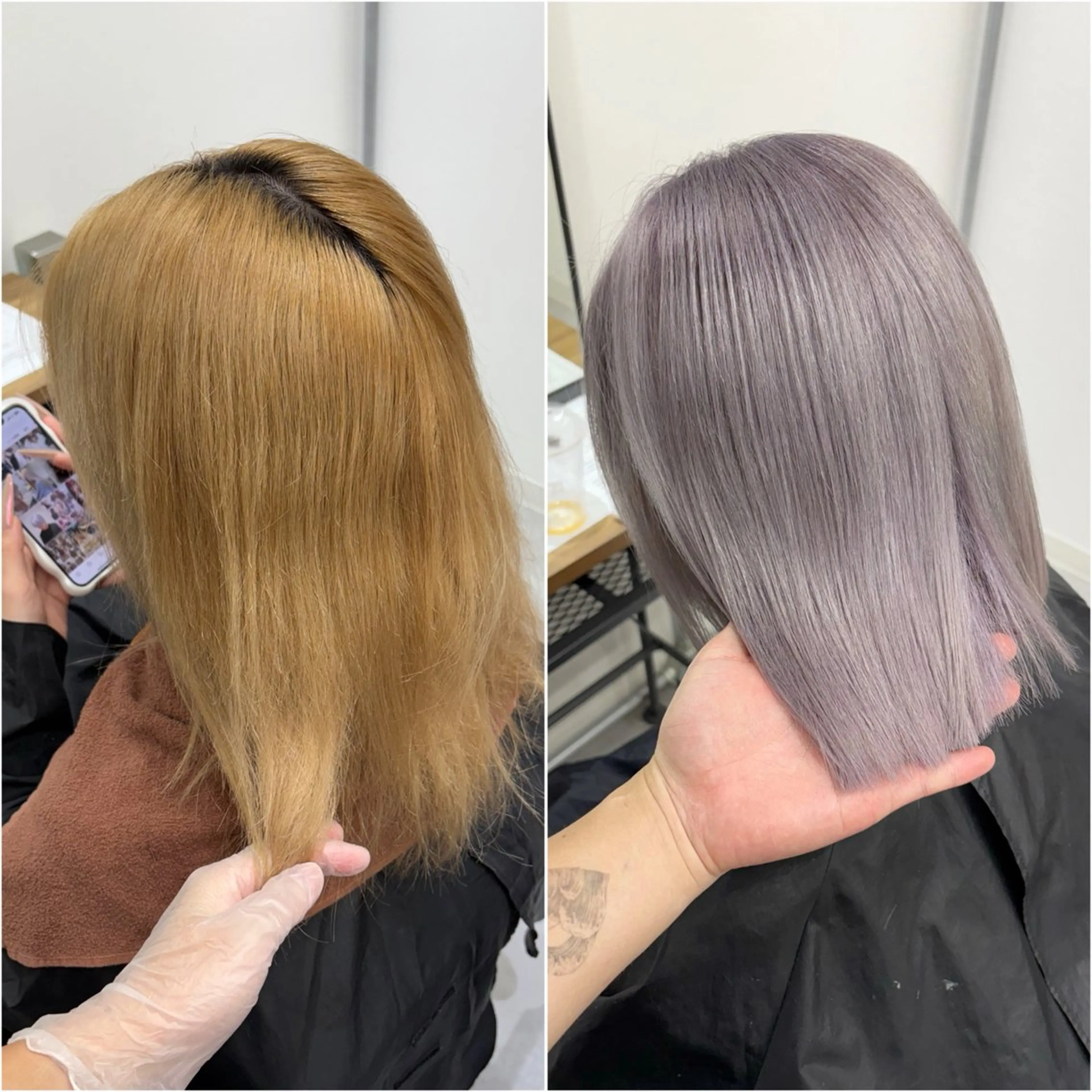 ショート カラー ダブルカラー グレージュ シルバー ヘアカラー トリートメント KEISUKE🧡 ハイトーン/エクステのヘアスタイル