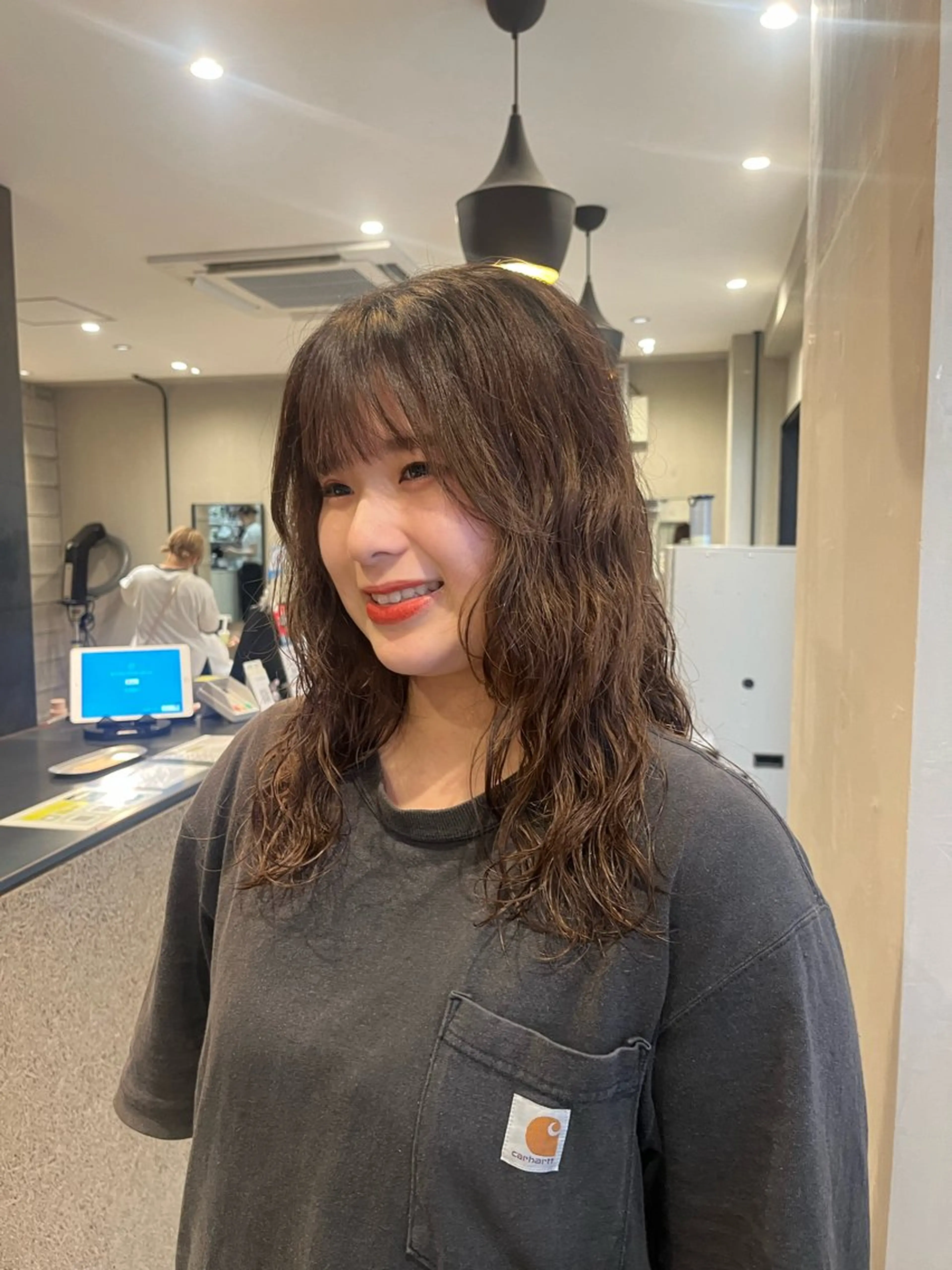 セミロング パーマ セミロングパーマ 顔周りカット 小顔カット はるか/ CosyVelvetのヘアスタイル