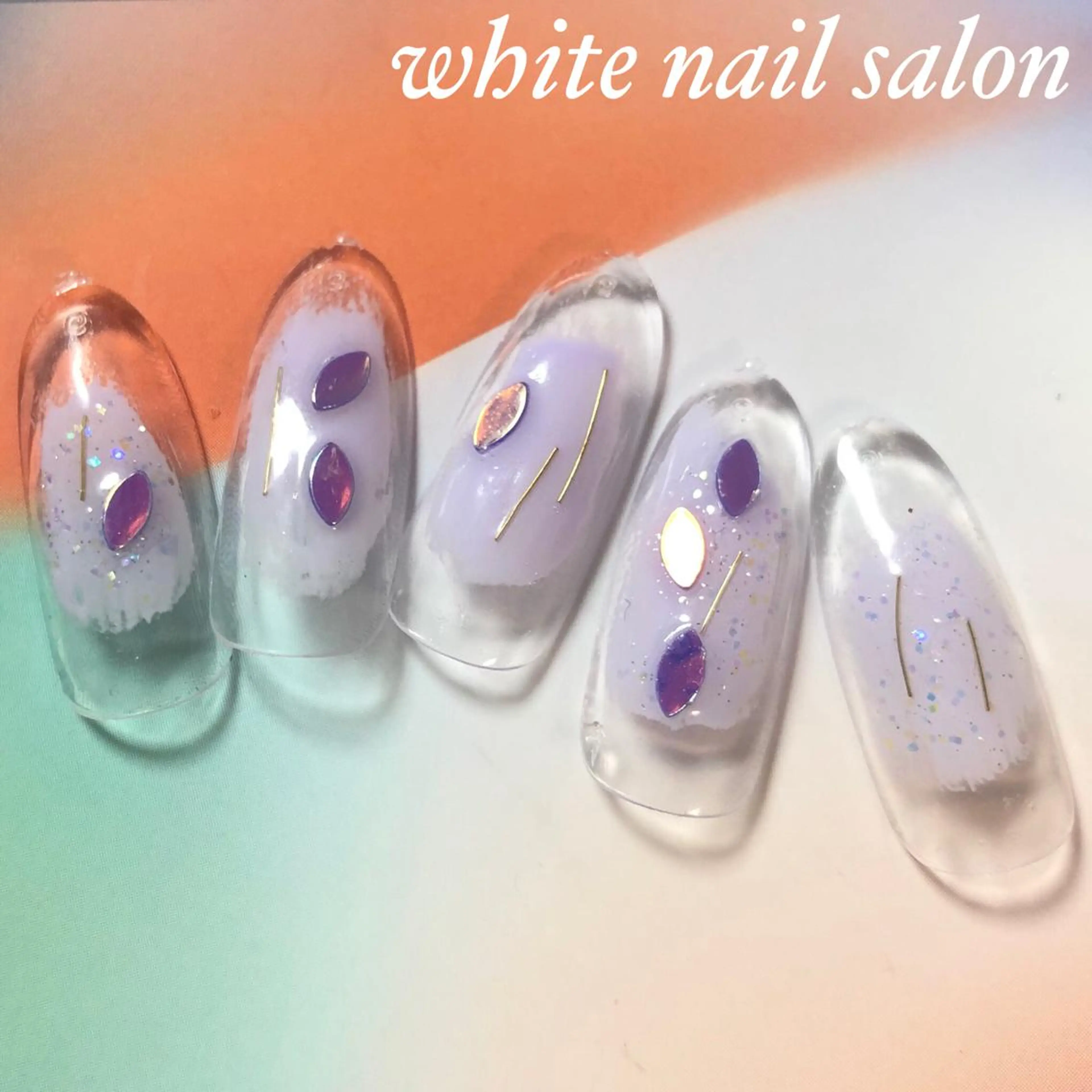 ネイル ジェルネイル ホログラムネイル パステルネイル シルバー シンプルネイル ハンドネイル white nail salonのネイルデザイン