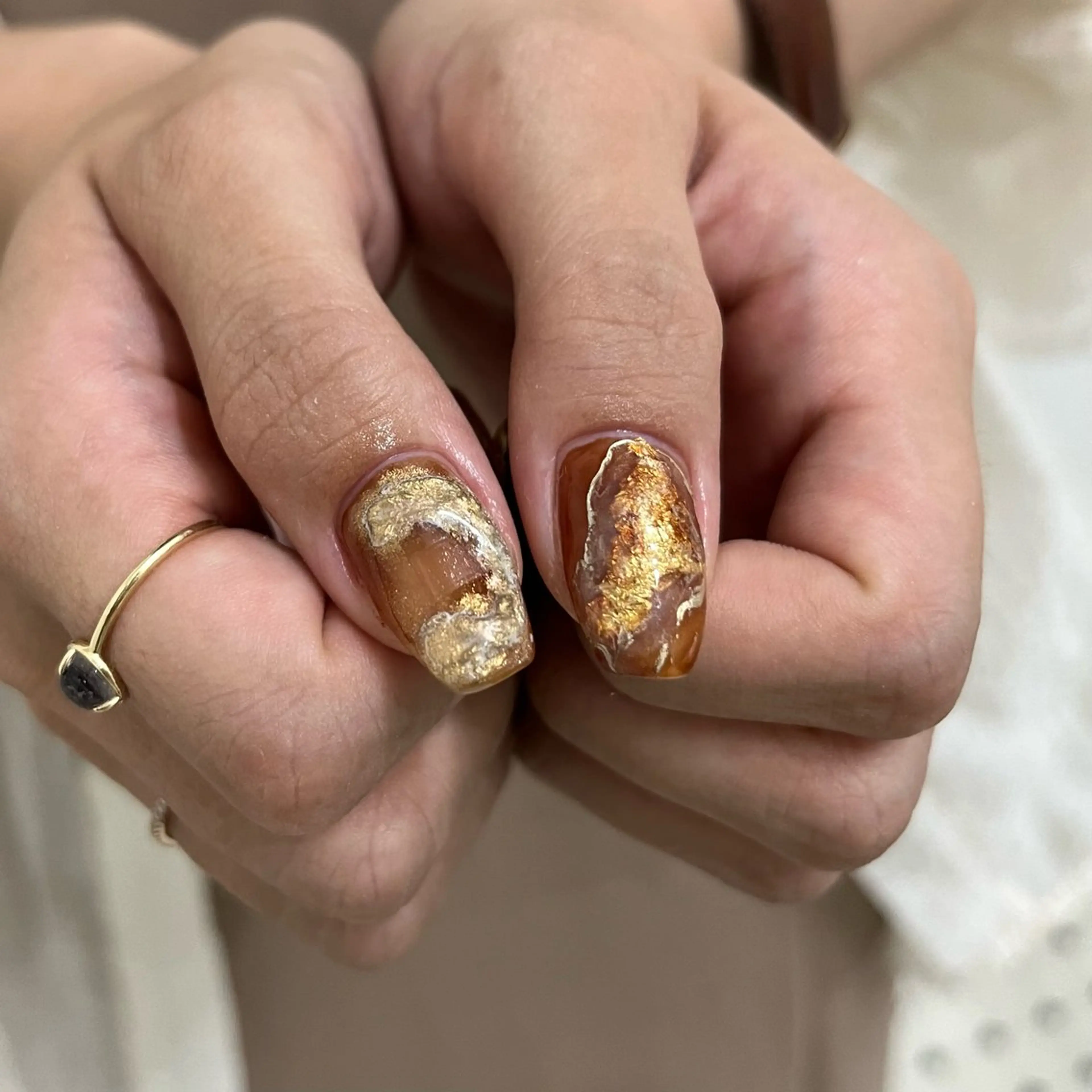 ネイル ブラウン グリーン ハンドネイル nail salon O (en)所属・vegh. nail／阿波座のネイルデザイン