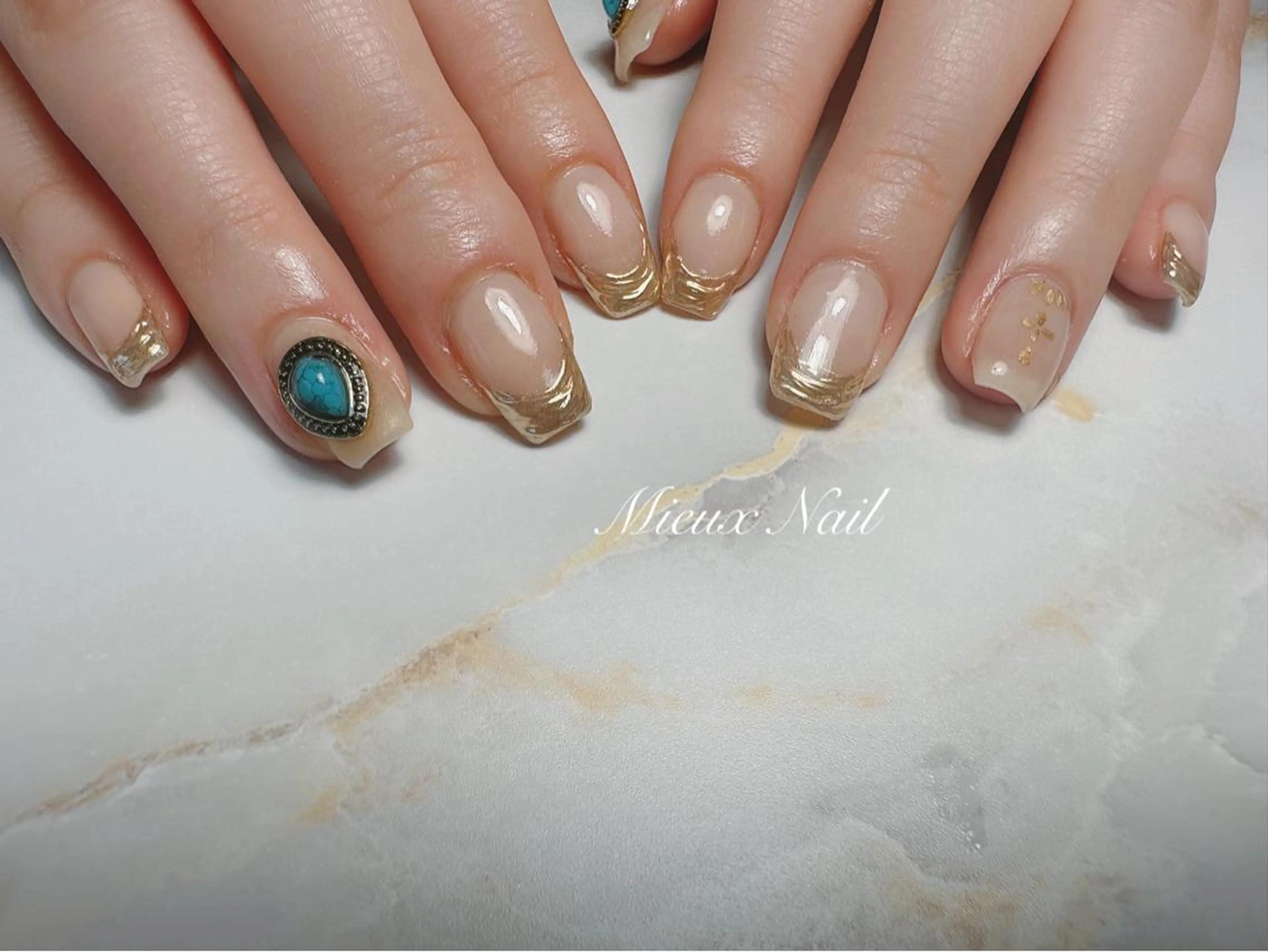 ネイル ブルー フレンチネイル ミラーネイル ニュアンスネイル 春ネイル ハンドネイル 市川 麻衣子のネイルデザイン