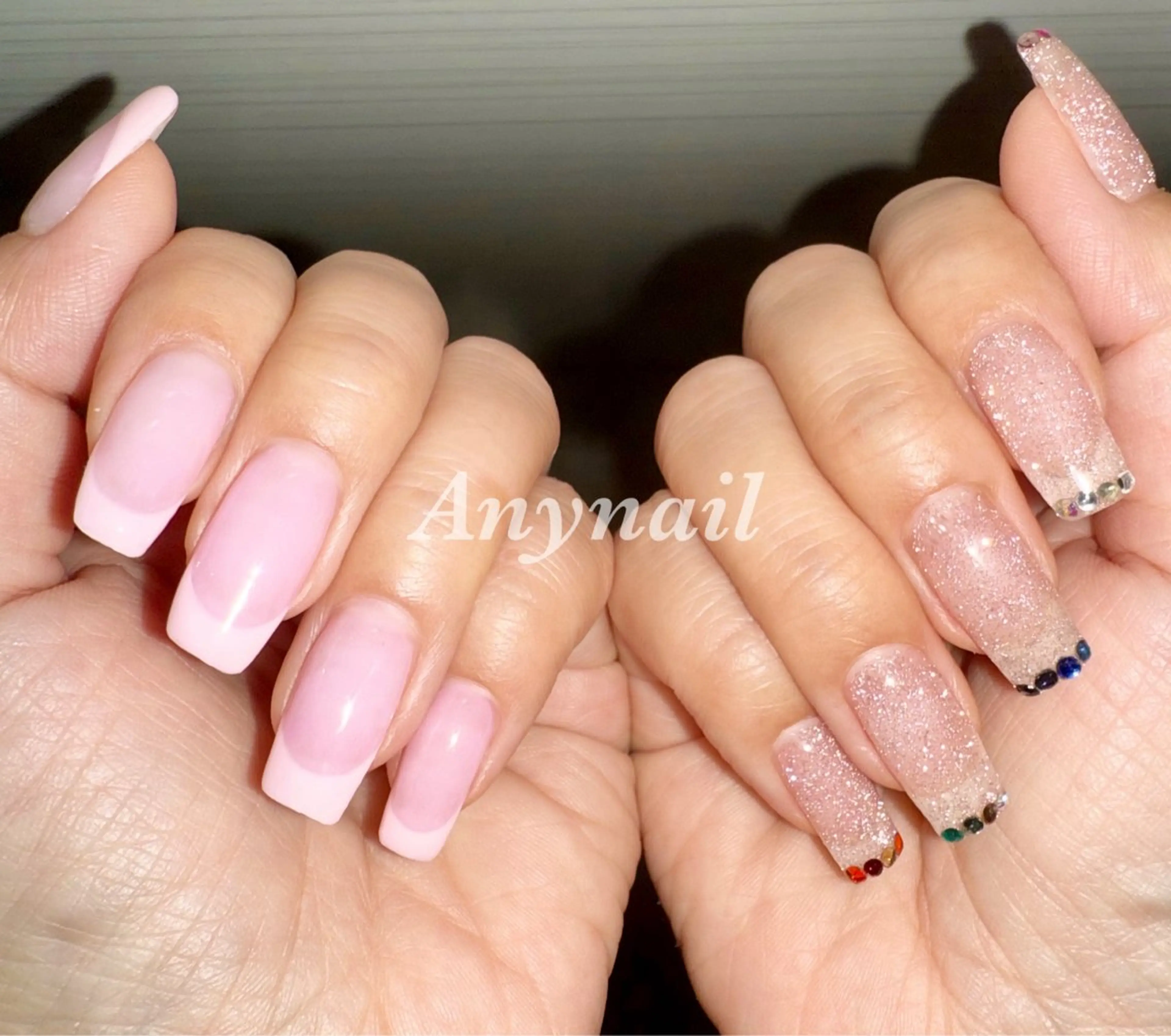 ネイル ブルー クリアネイル フラッシュネイル フレンチネイル ピンク 岩澤 恵子のネイルデザイン