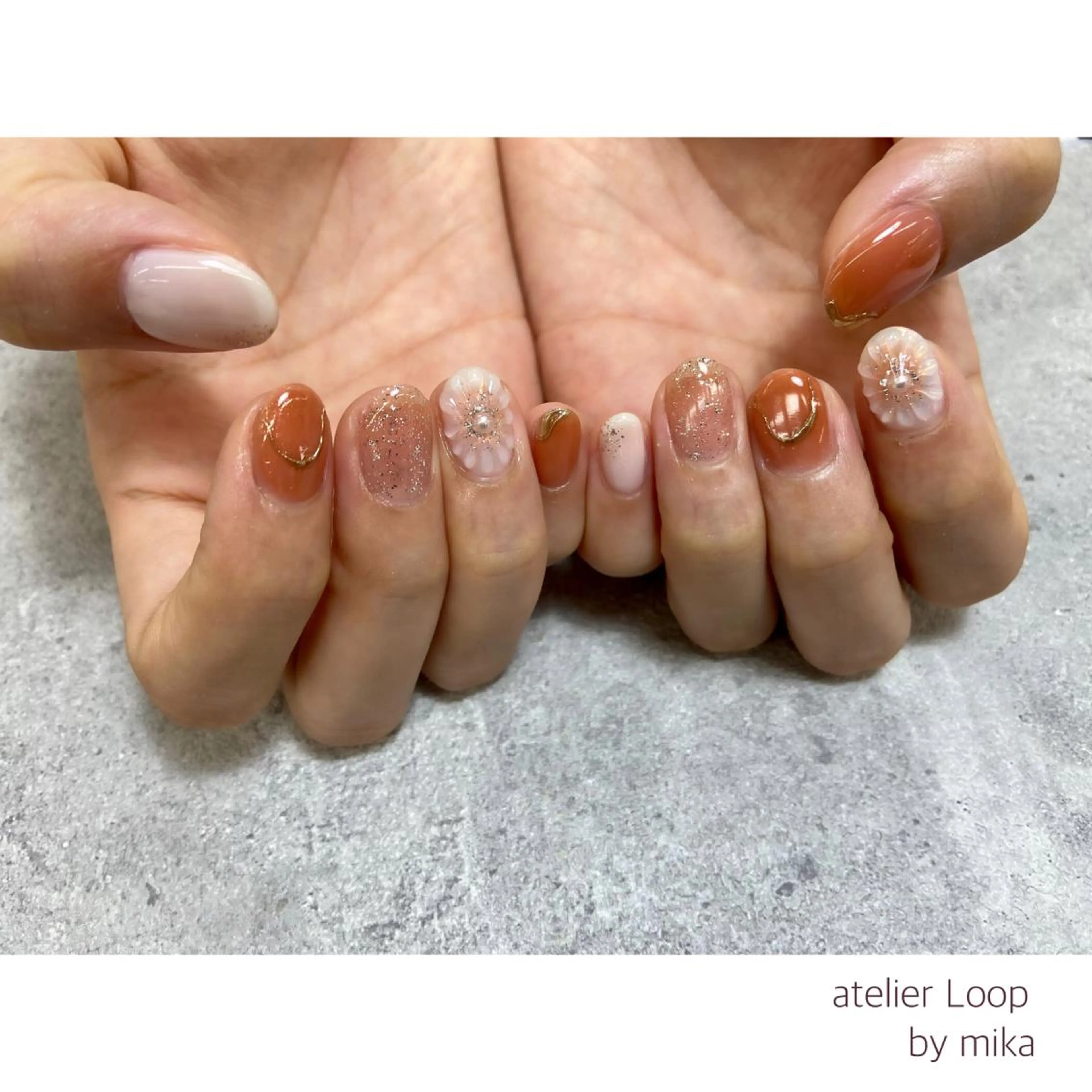 ネイル オレンジ ハンドネイル atelierLoopbyshiho所属・atelier Loop♪MIKAのネイルデザイン