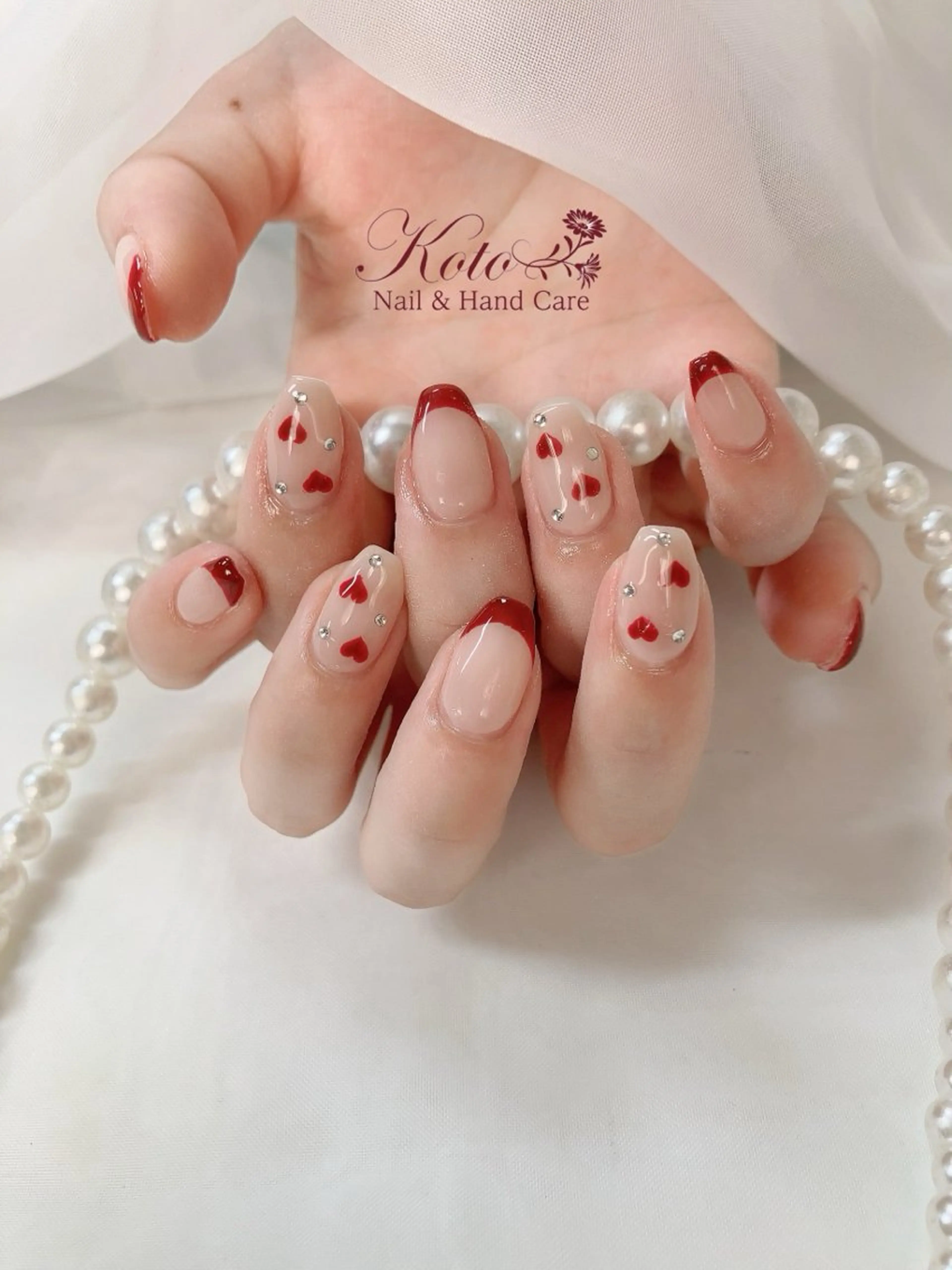 ネイル 長さ出し ジェルネイル 持ち込み ニュアンスネイル 赤色 ハンドネイル Nail Salon KOTOのネイルデザイン