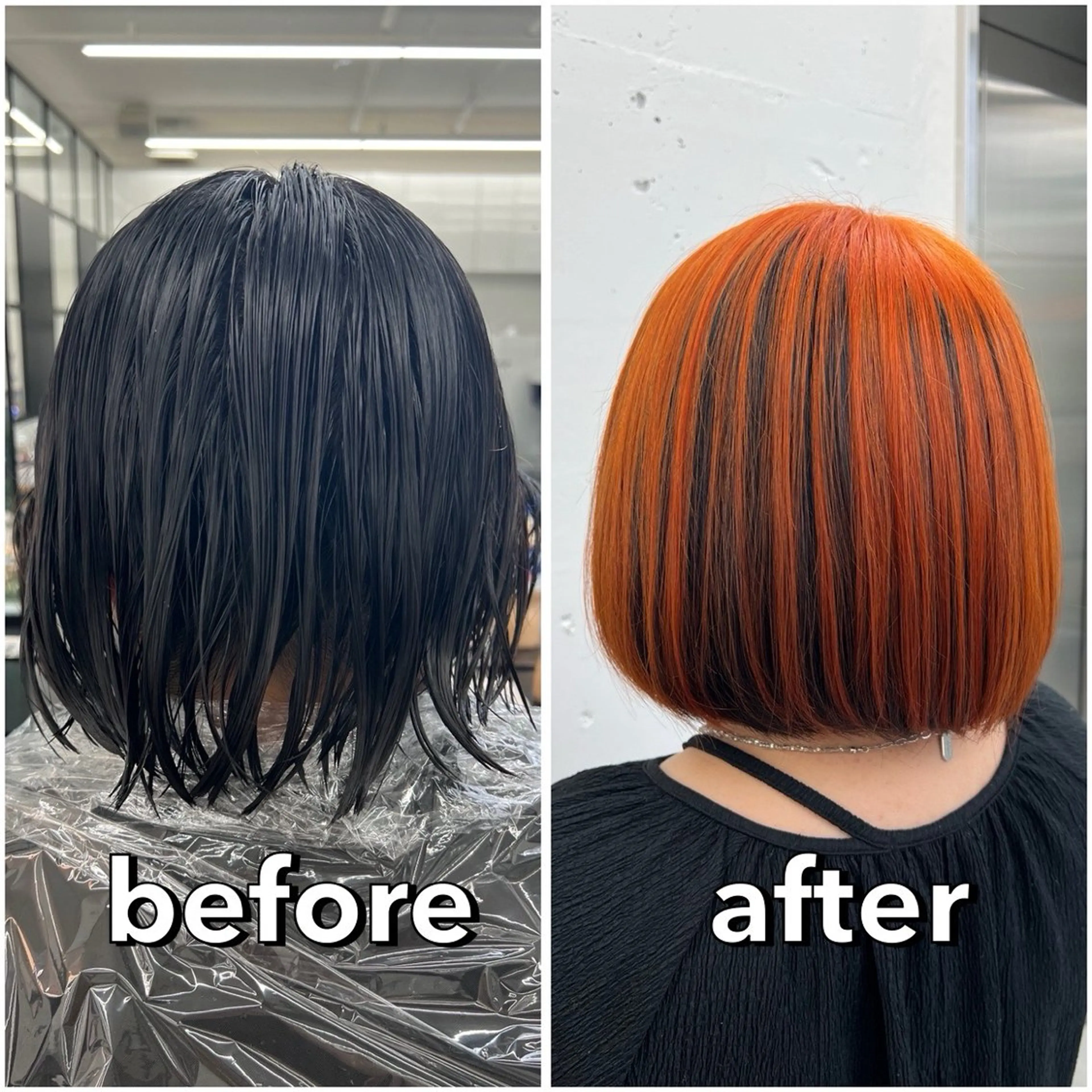 ミディアム カラー 黒髪 デザインカラー オレンジ ヘアカラー トリートメント あすか JILLSTUDIOのヘアスタイル