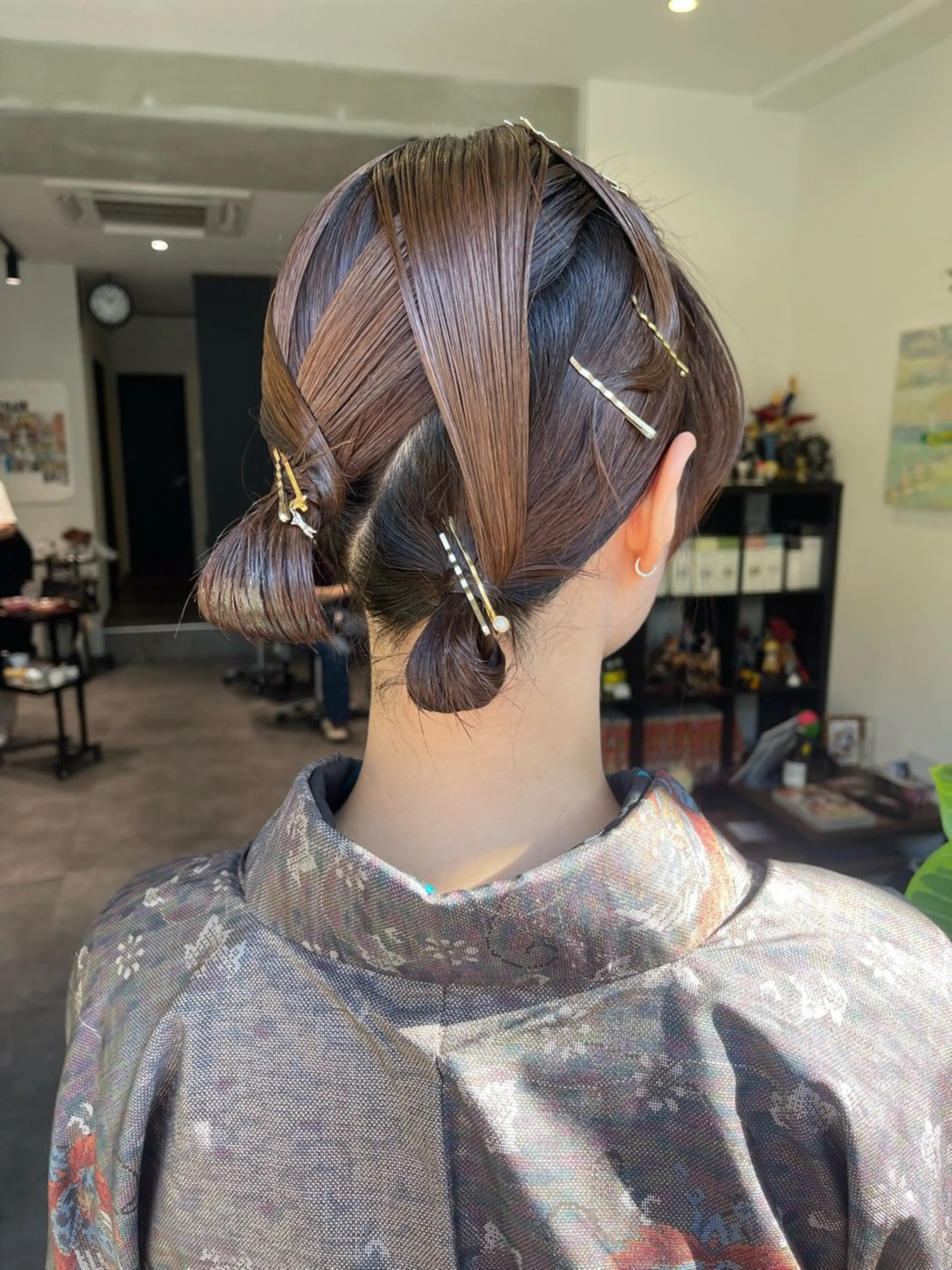 ミディアム ヘアアレンジ 着物ヘア ヘアセット アトム/ウルフ パーマ/レイヤーのヘアスタイル