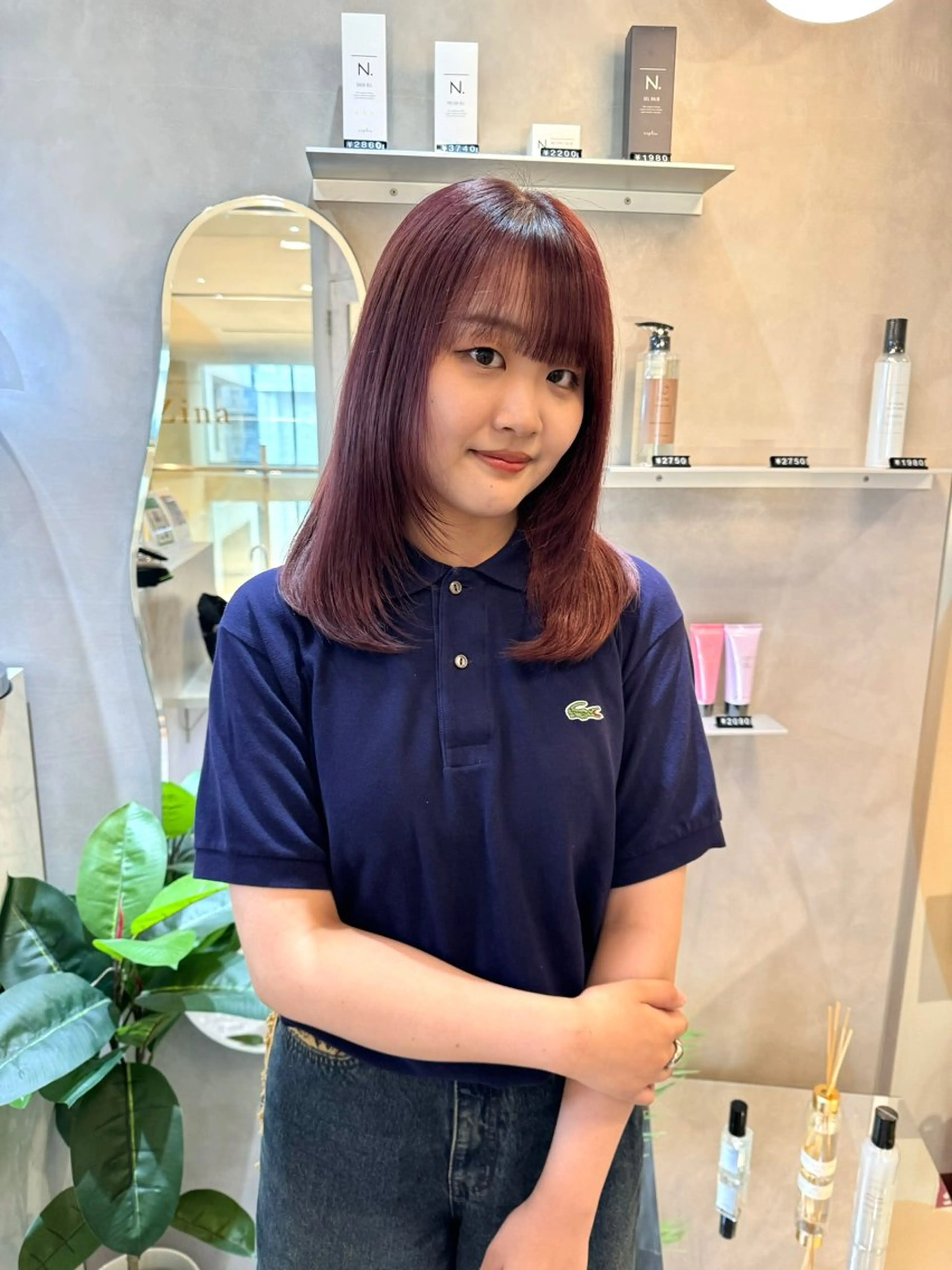 セミロング カラー カシス ピンクカラー レイヤーカット 韓国ヘア🇰🇷 松田光里のヘアスタイル