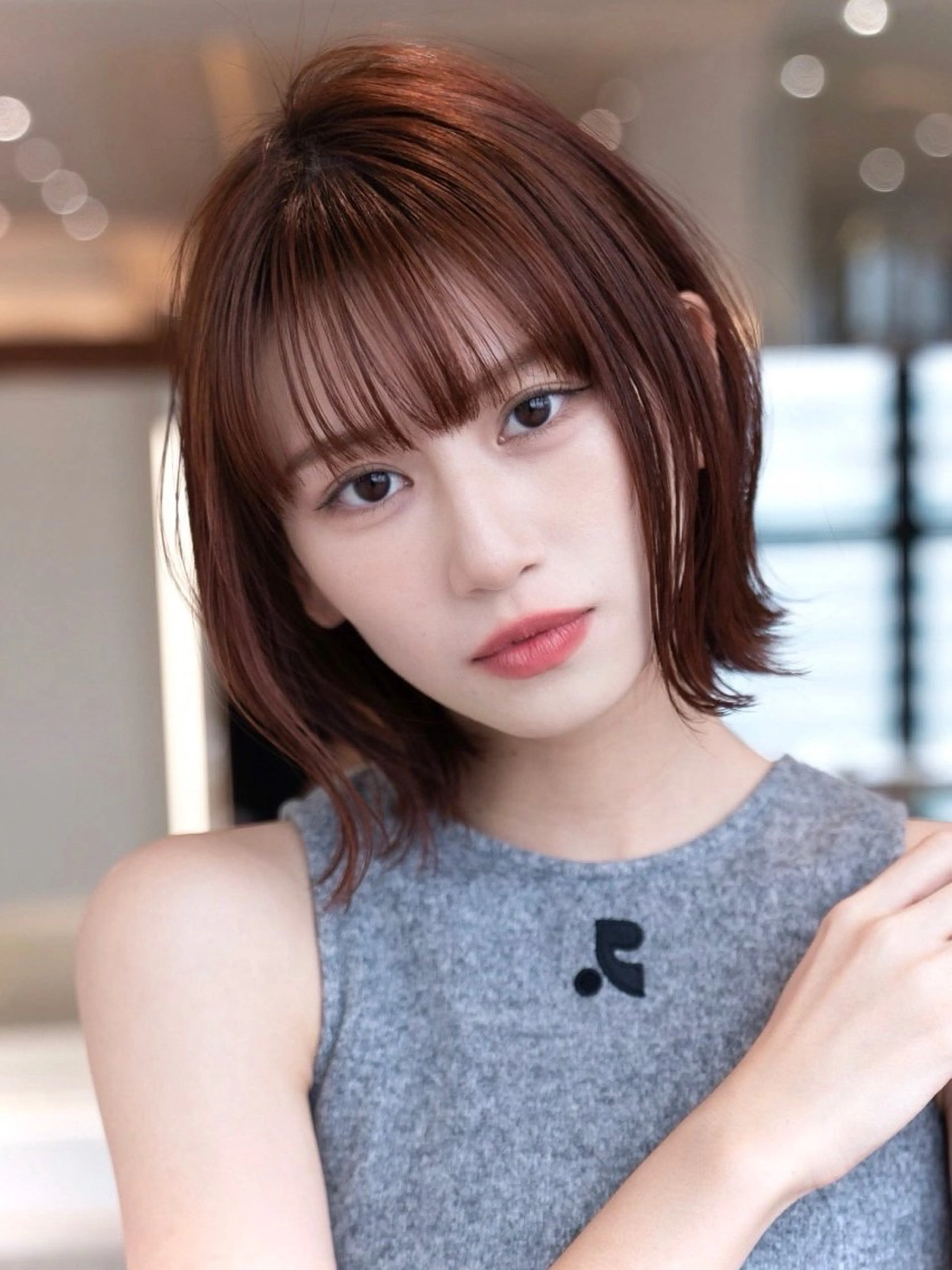 ミディアム カラー 切りっぱなしボブ ブラウンカラー ボブ ボブ/髪質改善/ レイヤーボブ/楓のヘアスタイル