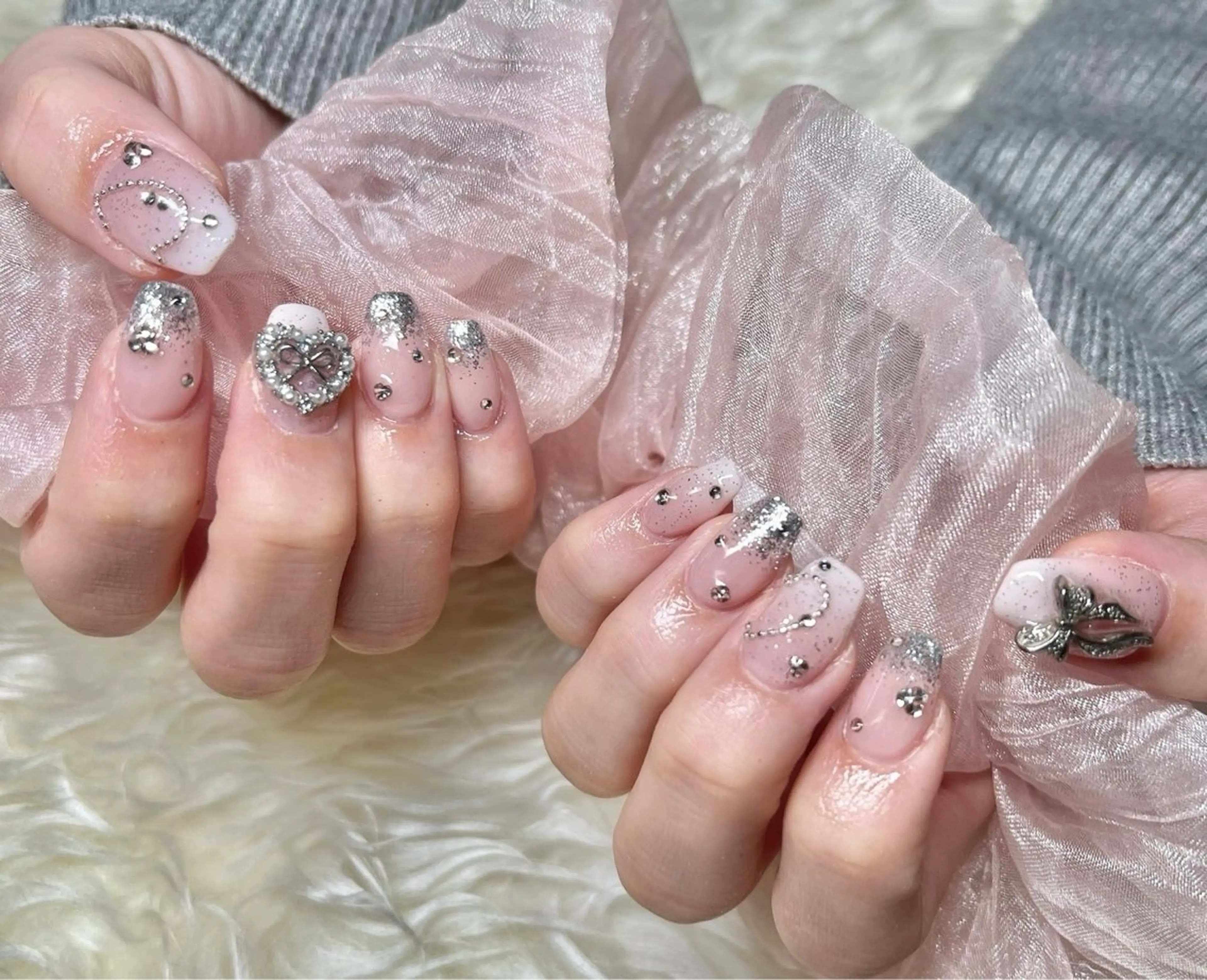 ネイル 長さ出し フレンチネイル ジェルネイル グラデーション ハート ハンドネイル Nail&eye Belire 新宿のネイルデザイン