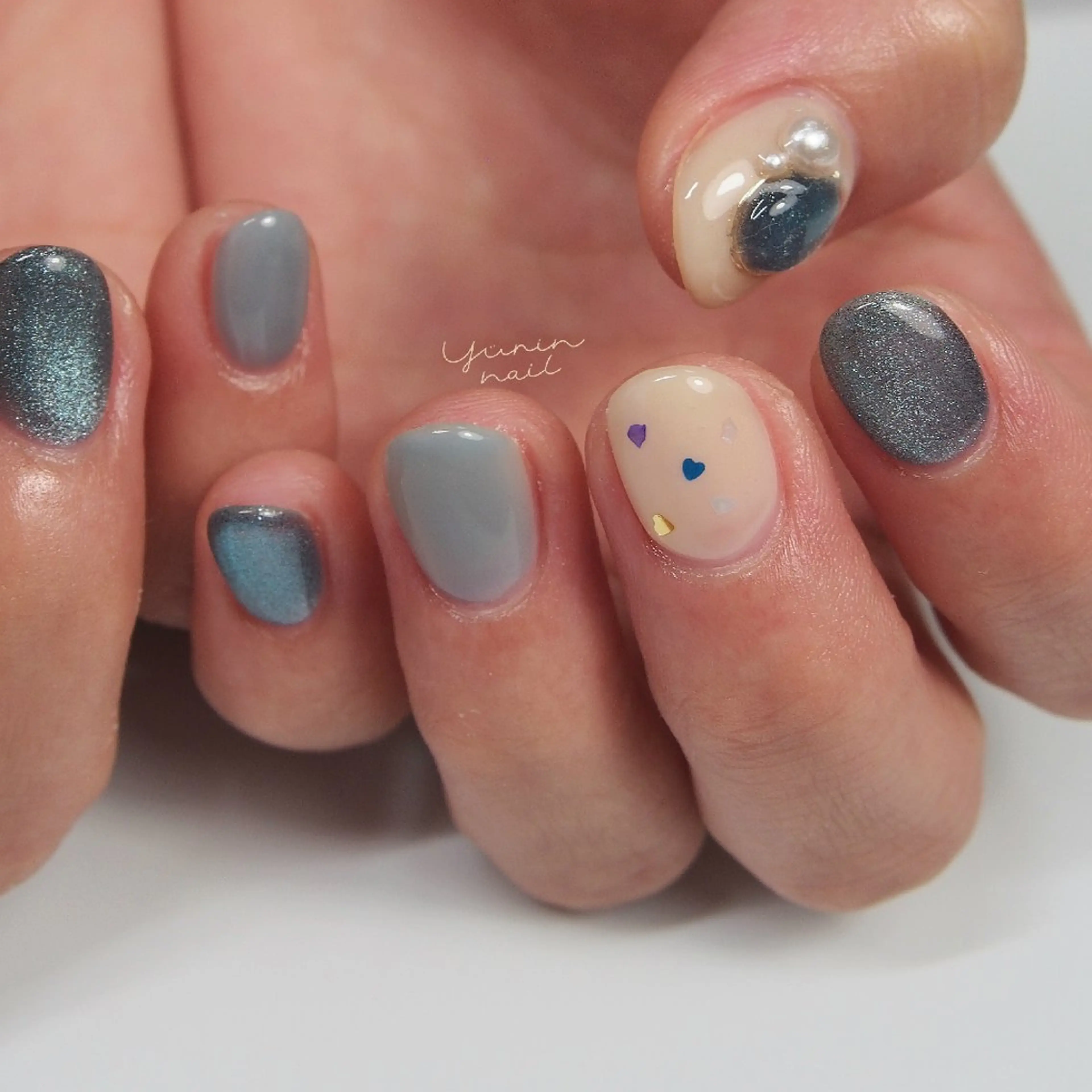 ネイル カジュアル マグネットネイル ショートネイル ショートネイル専門 yurin nailのネイルデザイン
