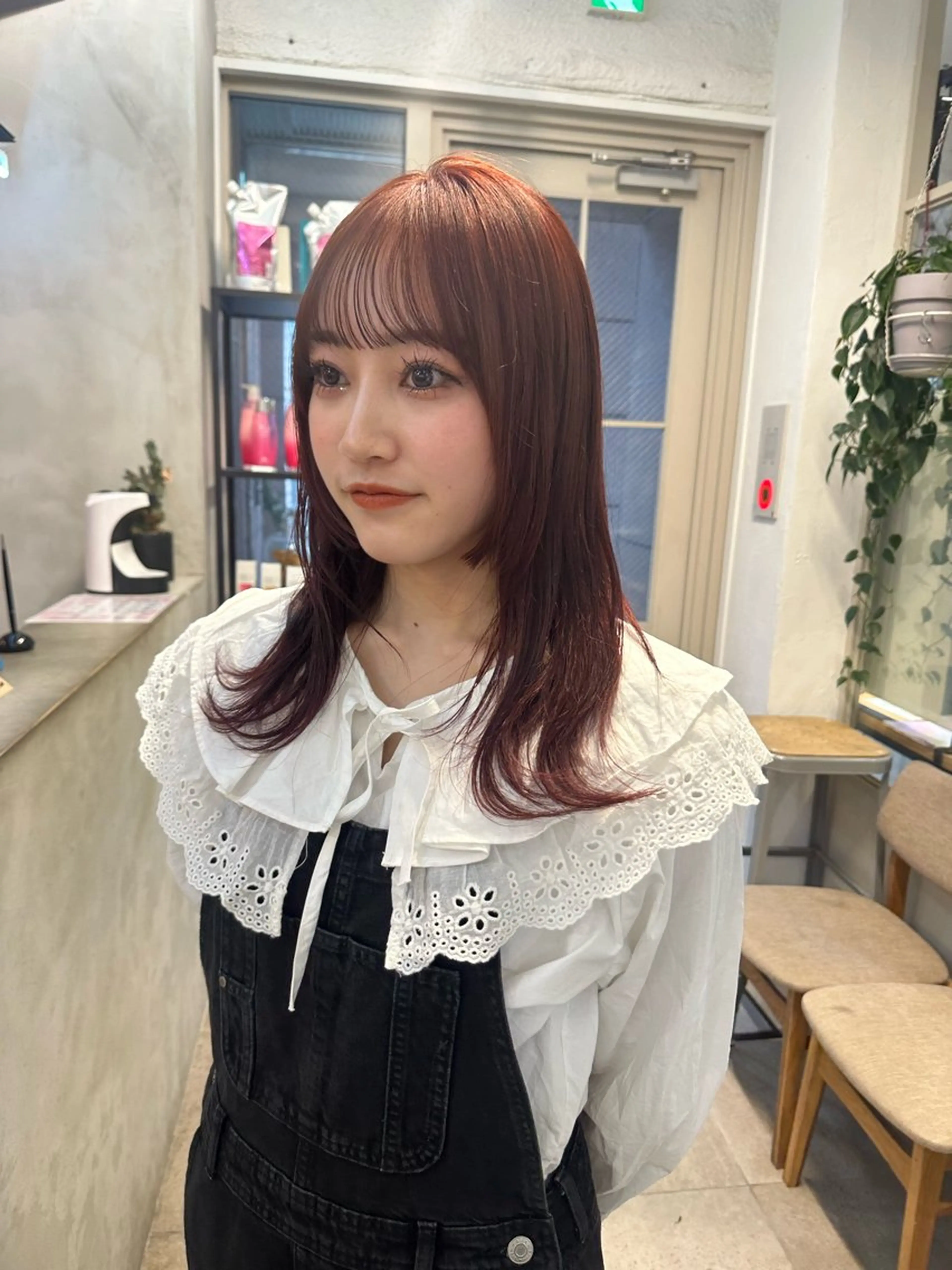 セミロング カラー ブリーチ ブリーチなしカラー レッドカラー ヘアカラー Lomalia 🤍🫧/makoのヘアスタイル