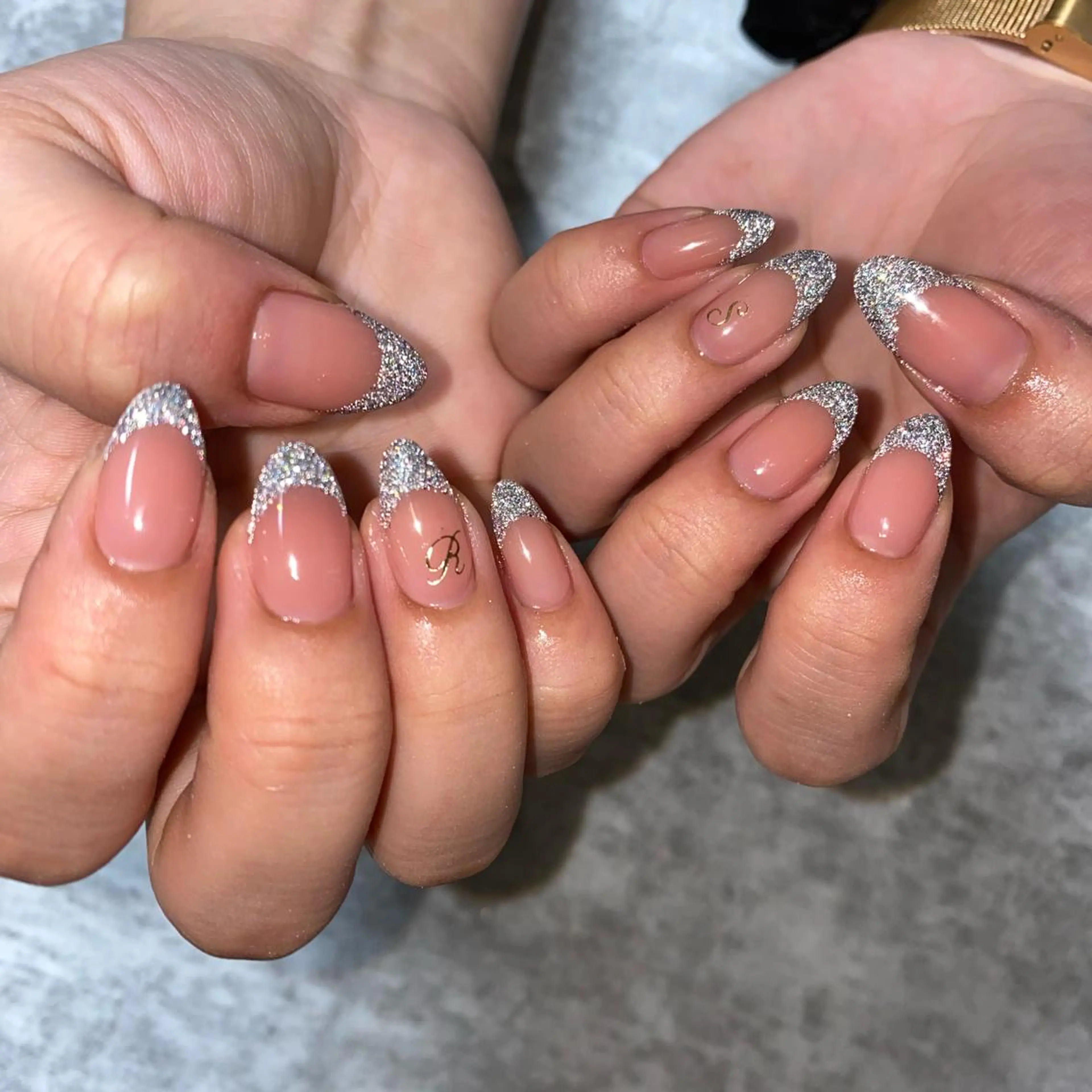 ネイル フレンチネイル ラメ(グリッター) ストーンネイル ハンドネイル yuki nail...のネイルデザイン