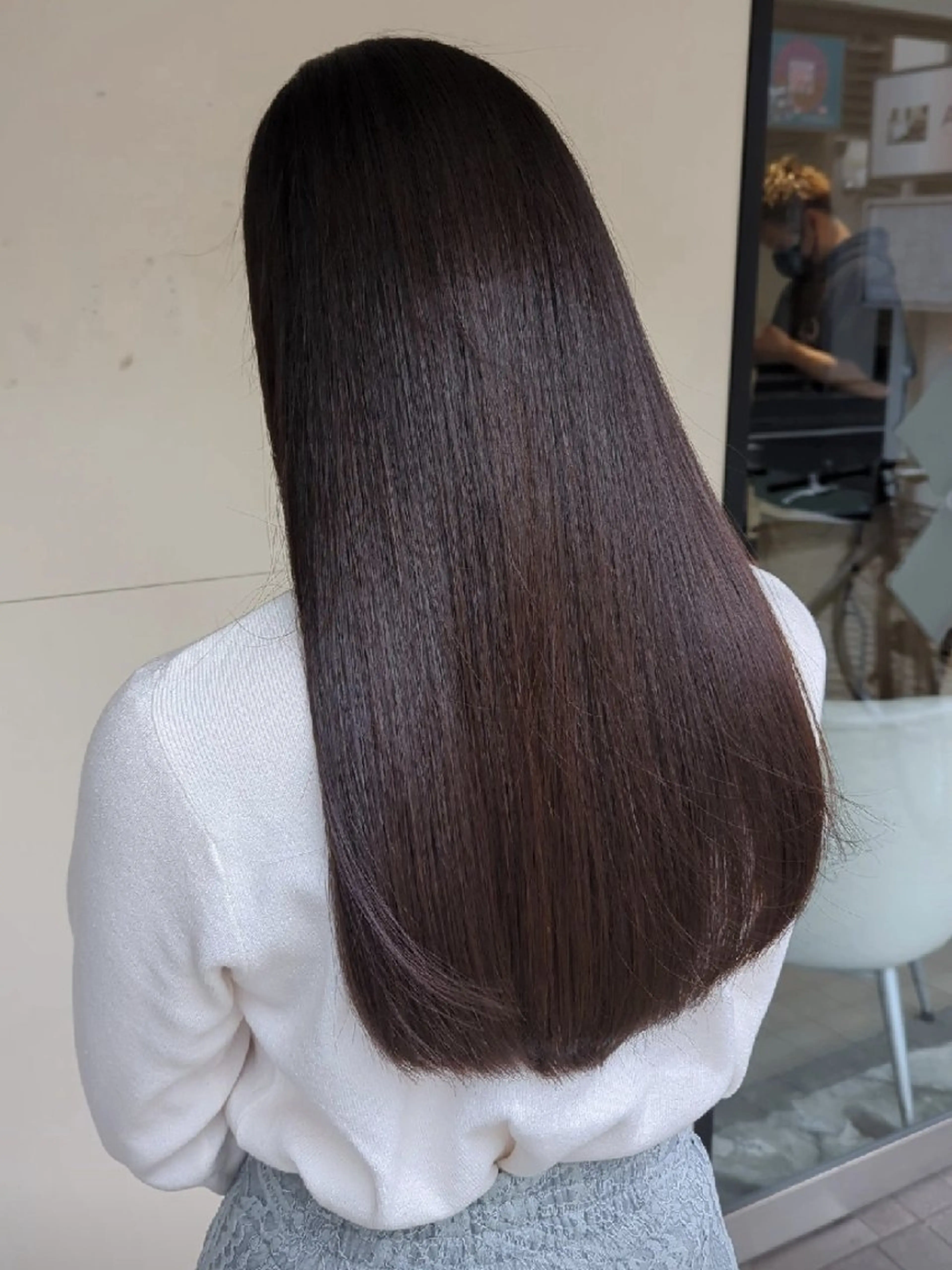 ロング ヘアカラー 縮毛矯正 トリートメント ⭕鏡のような劇艶に ⭕️賀川サトシのヘアスタイル