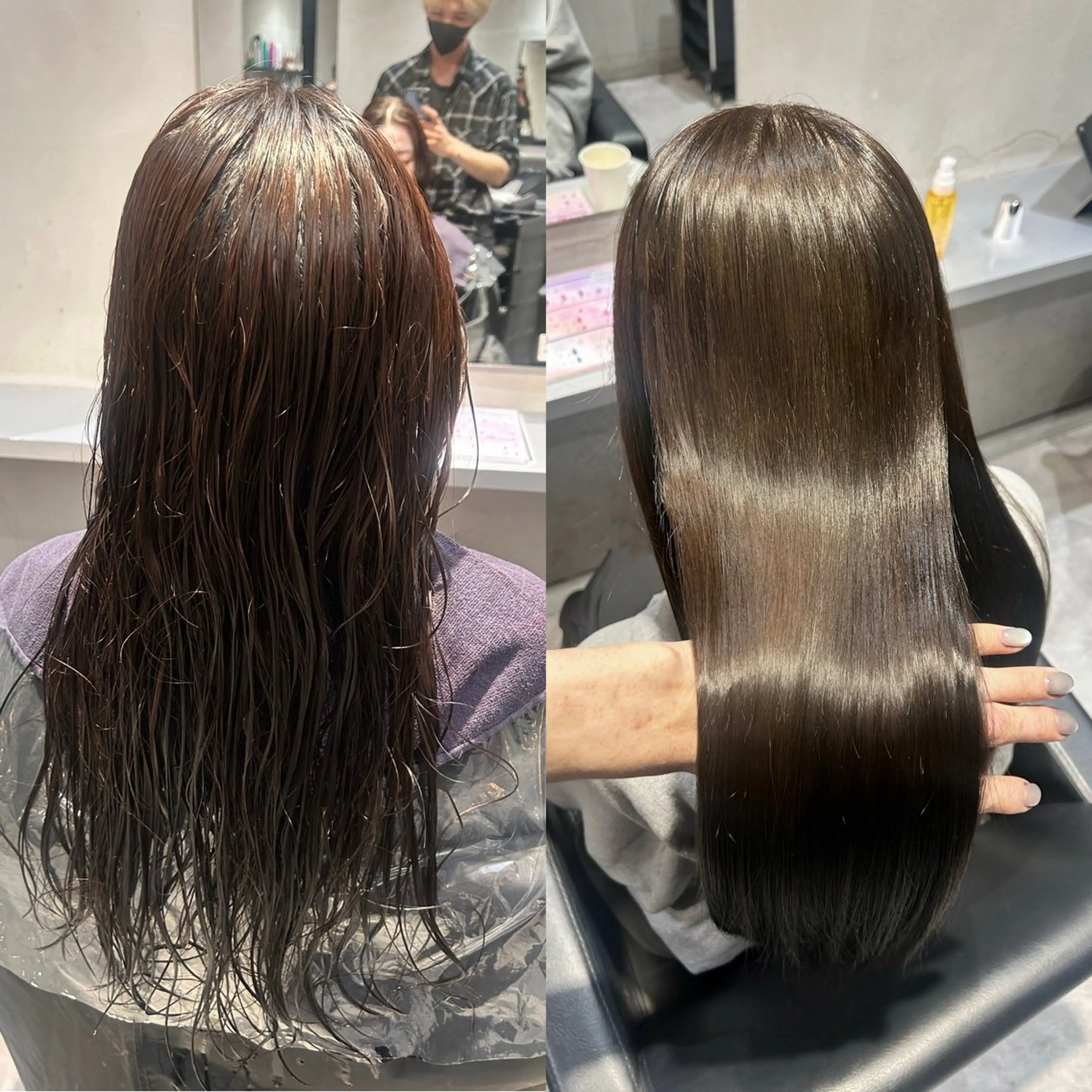 ロング カラー ダークグレー ダークグレージュ グレージュ 髪質改善 縮毛矯正 カット ヘアカラー 縮毛矯正 トリートメント 髪質改善カラー✖︎ 縮毛矯正✨️店長純大のヘアスタイル