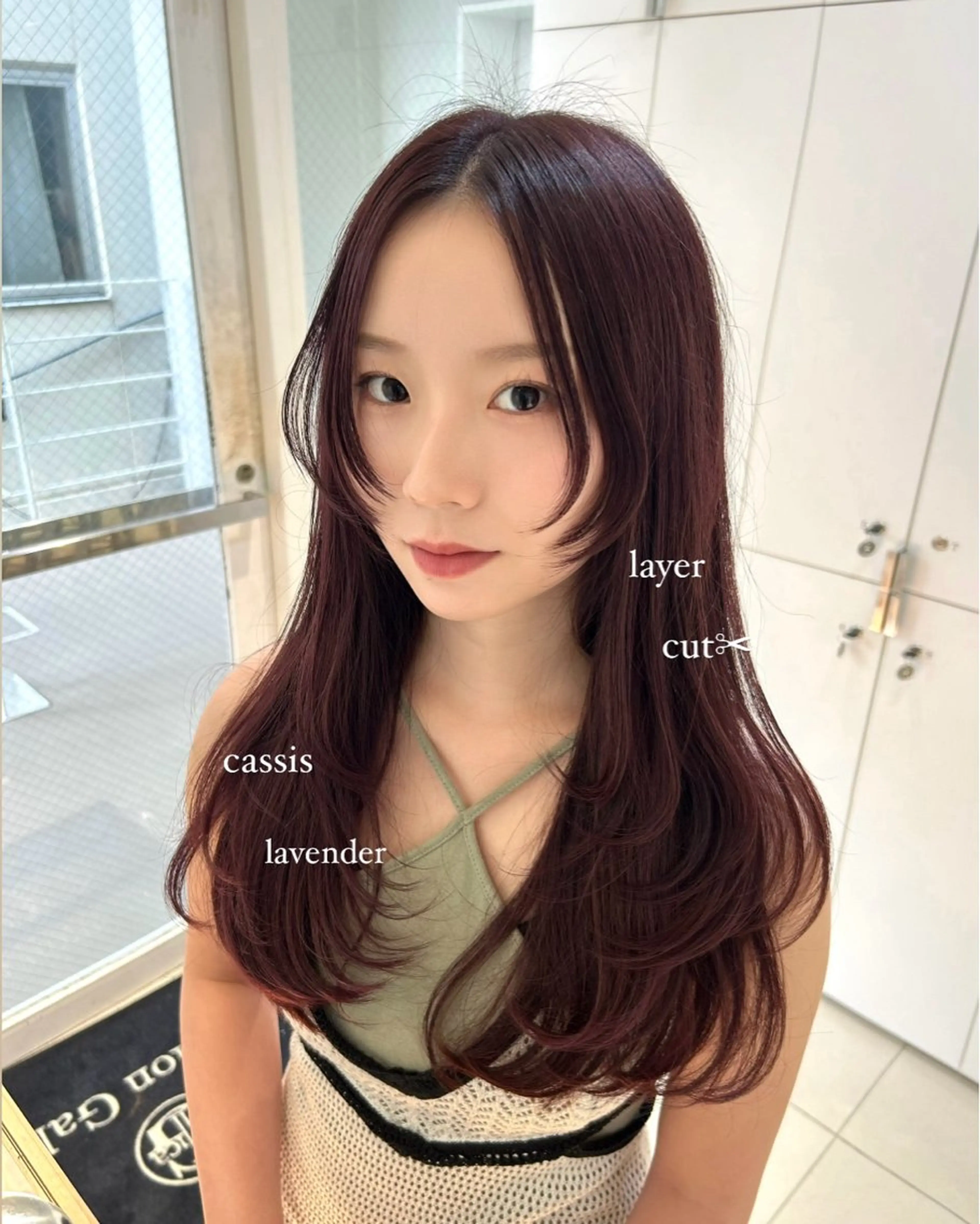 ロング カラー カシス ラベンダーカラー レイヤーカット 《暖色/韓国レイヤー 》🇰🇷桑原ユキネのヘアスタイル