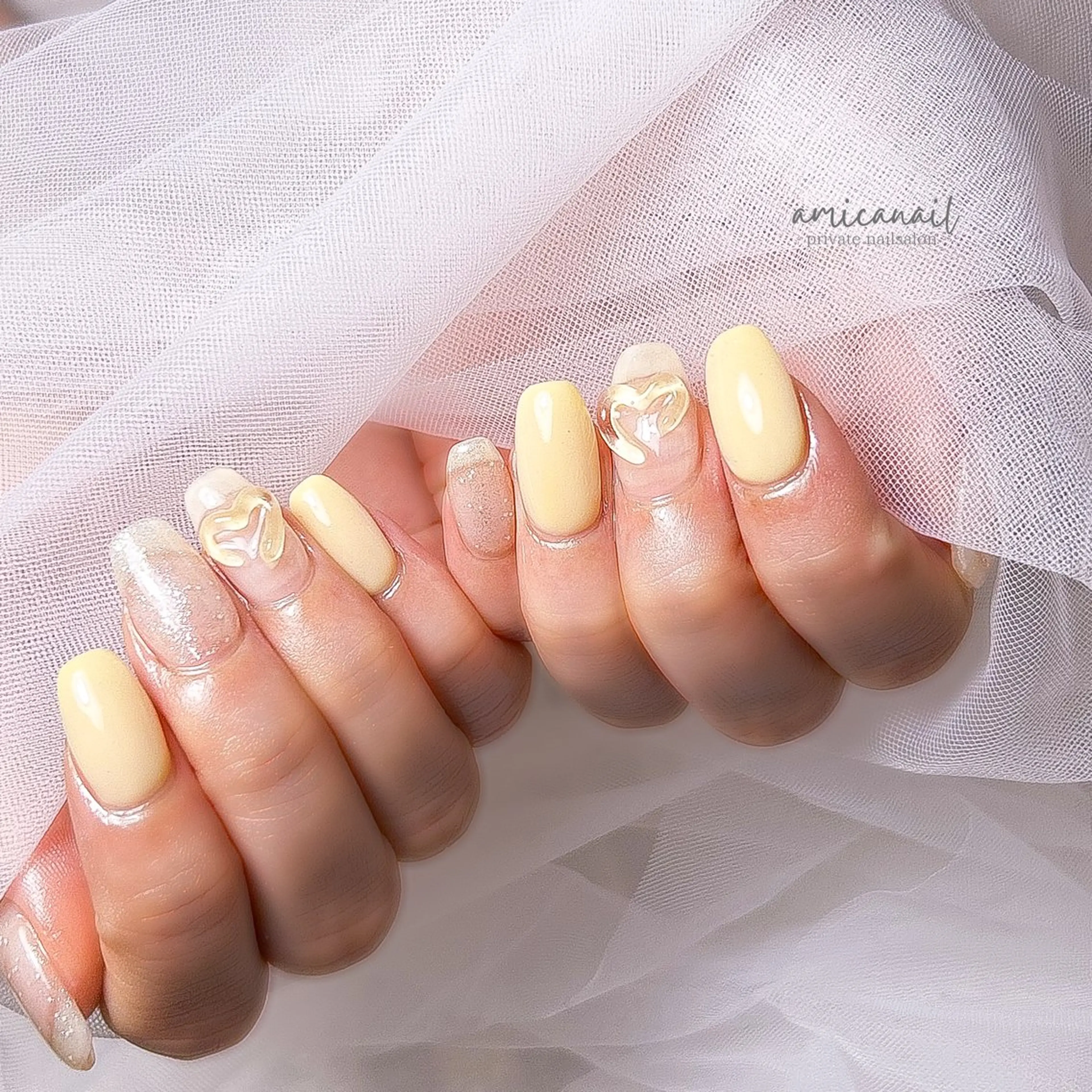 ネイル ハート ラメ(グリッター) ワンカラーネイル ぷっくりネイル _amica nail_のネイルデザイン