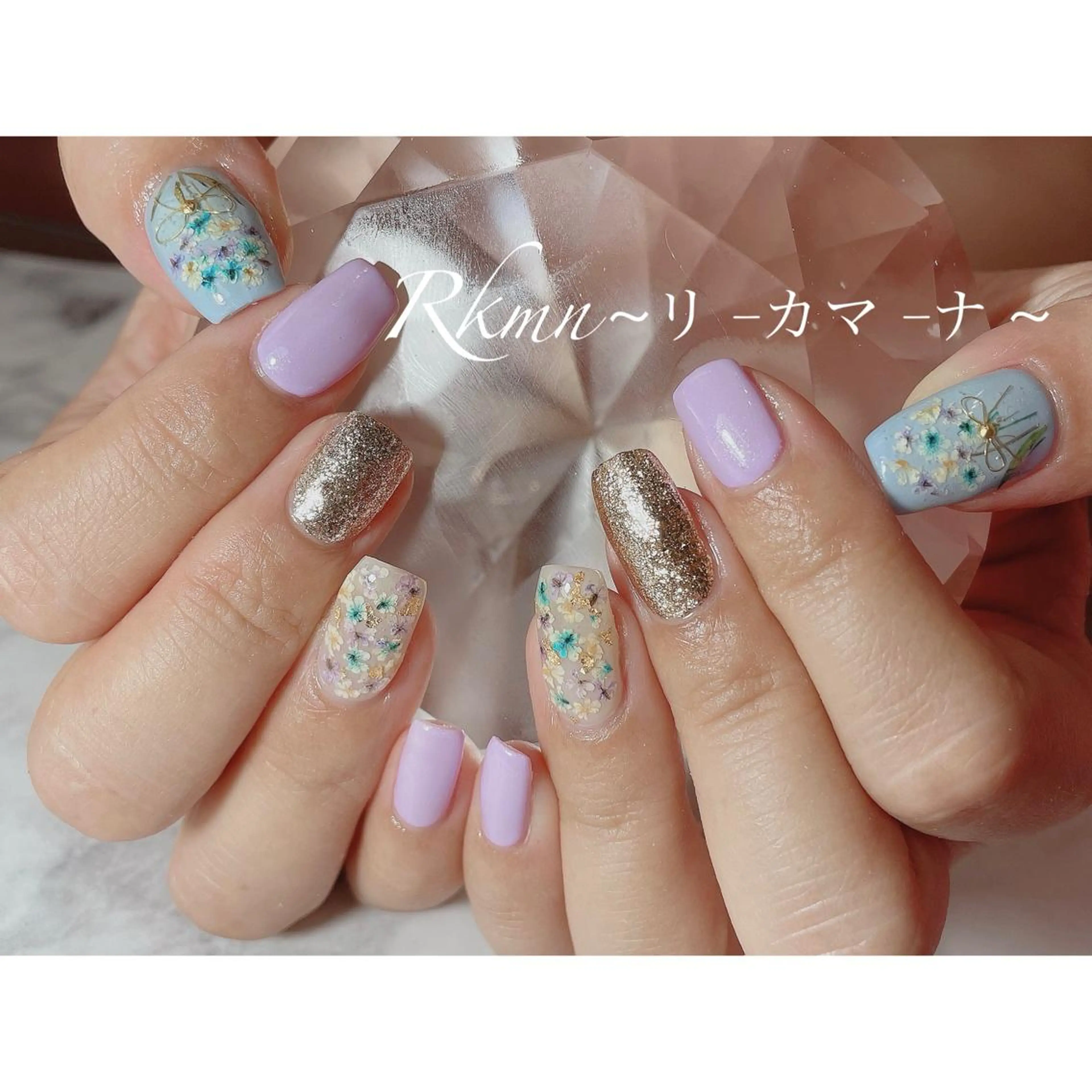 ネイル アートネイル フラワーネイル ラメ(グリッター) パステルネイル 春ネイル ハンドネイル フットネイル ハンドケア Rkmn ~リ-カマ-ナ~のネイルデザイン