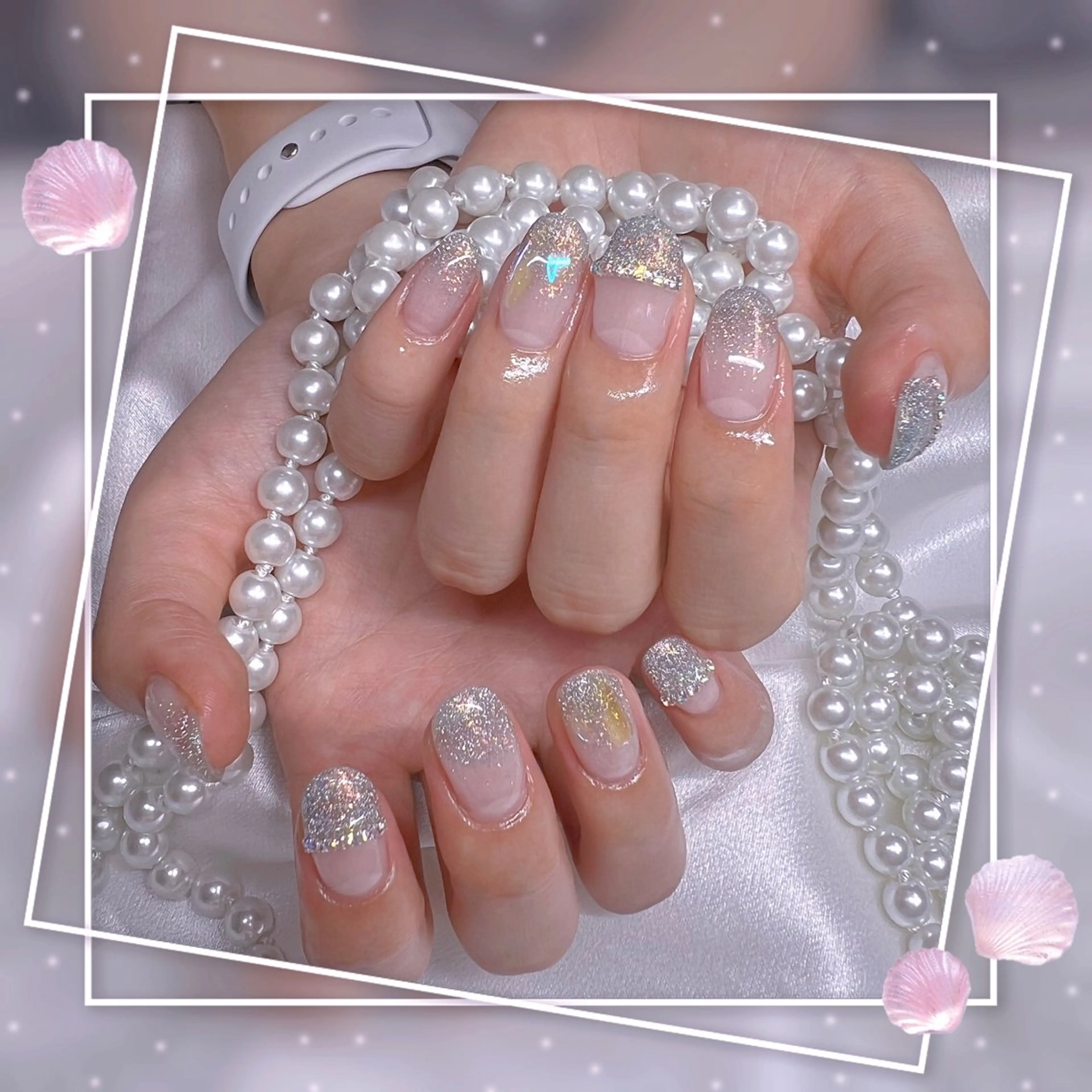 ネイル フレンチネイル グラデーション キラキラネイル 韓国ネイル マグネットネイル ハンドネイル Chill Nailsalonのネイルデザイン