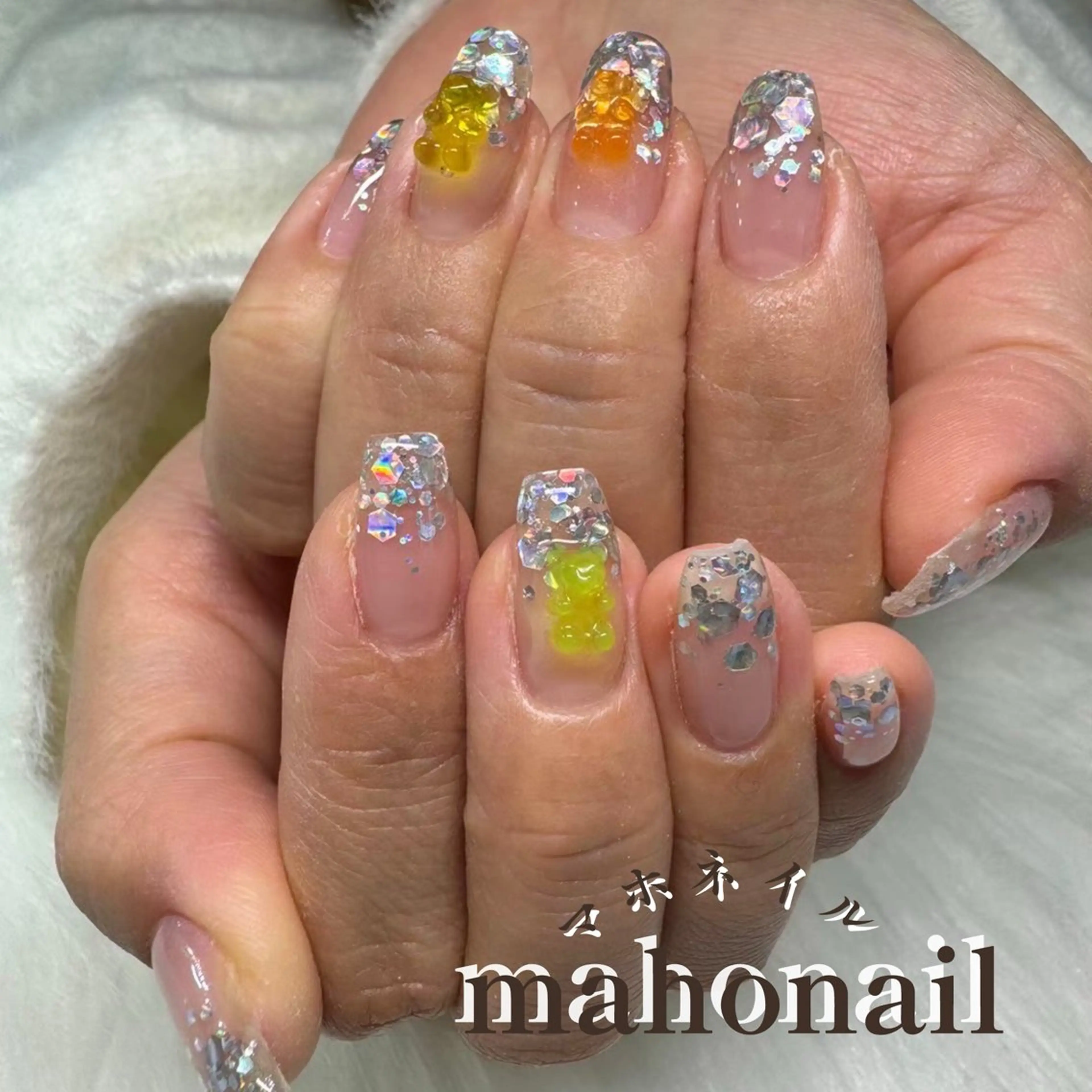 ネイル クリアネイル グラデーション キラキラネイル ラメ(グリッター) ラメグラデーション maho nail マホネイルのネイルデザイン