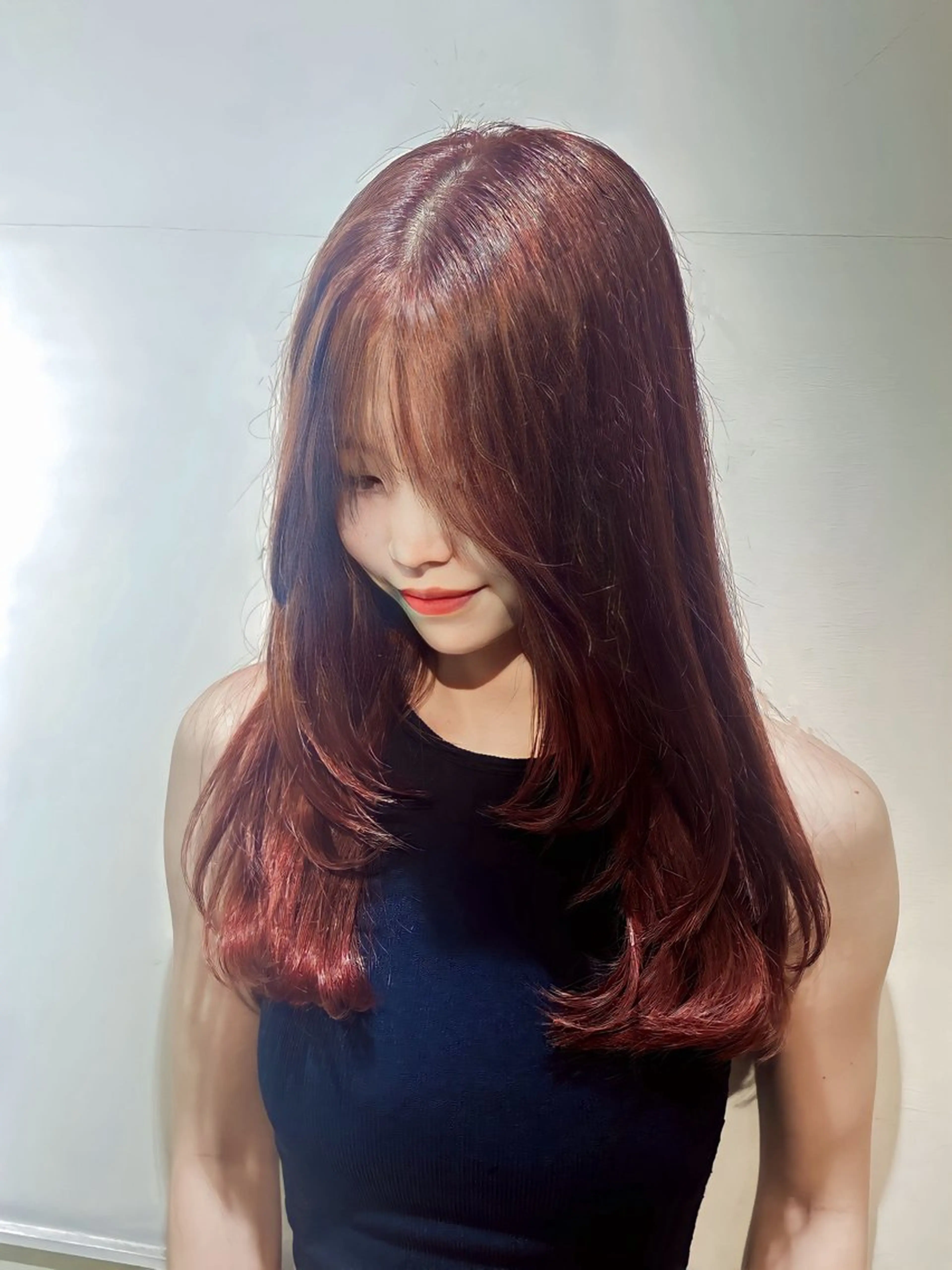 ロング カラー ボルドーカラー ハイレイヤー 髪質改善 レイヤーカット 韓国レイヤー× 髪質改善✨店長/純大のヘアスタイル